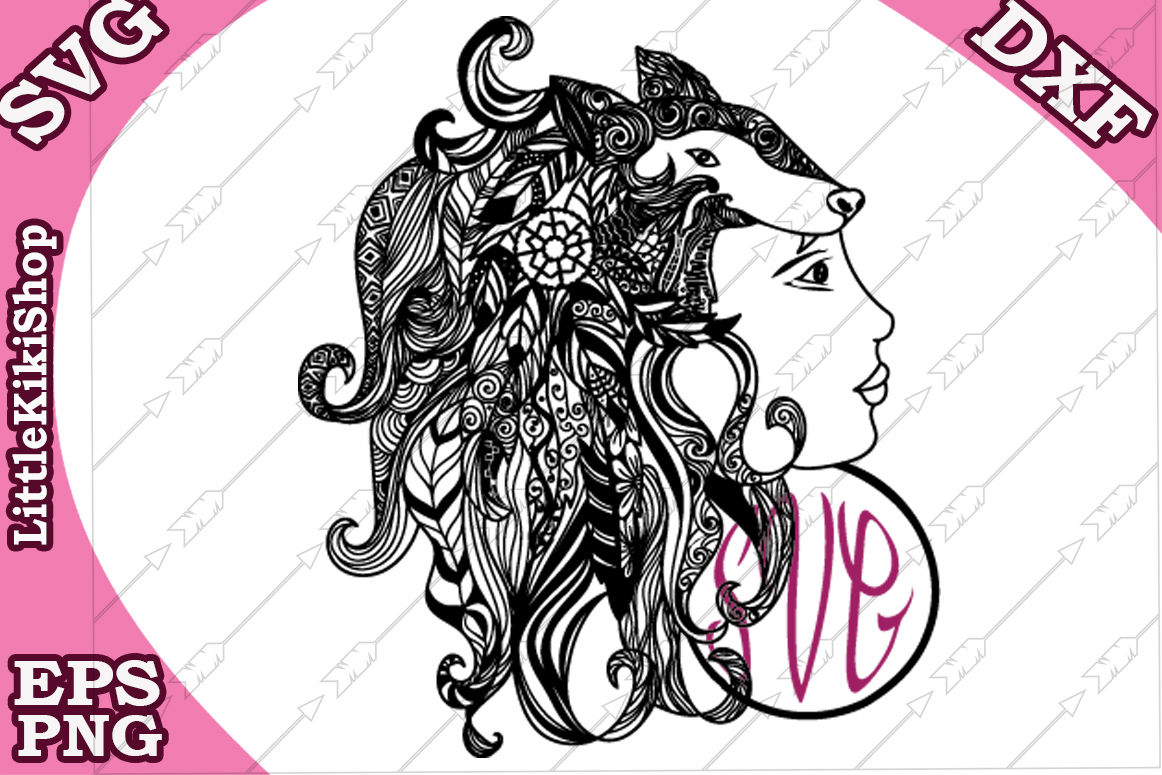 Zentangle Girl Monogram Svg Mandala Girl Svg Fox Girl Cut File By Littlekikishop Thehungryjpeg Com