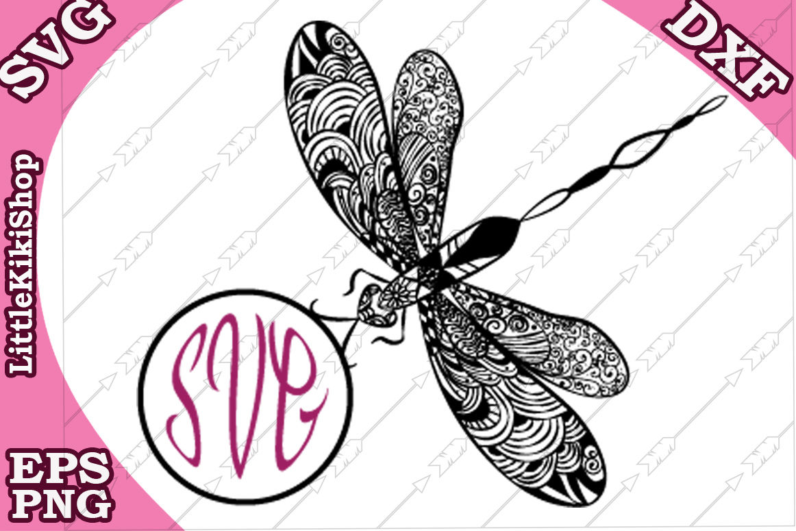 Download Zentangle Dragonfly Monogram Svg, MANDALA DRAGONFLY By ...