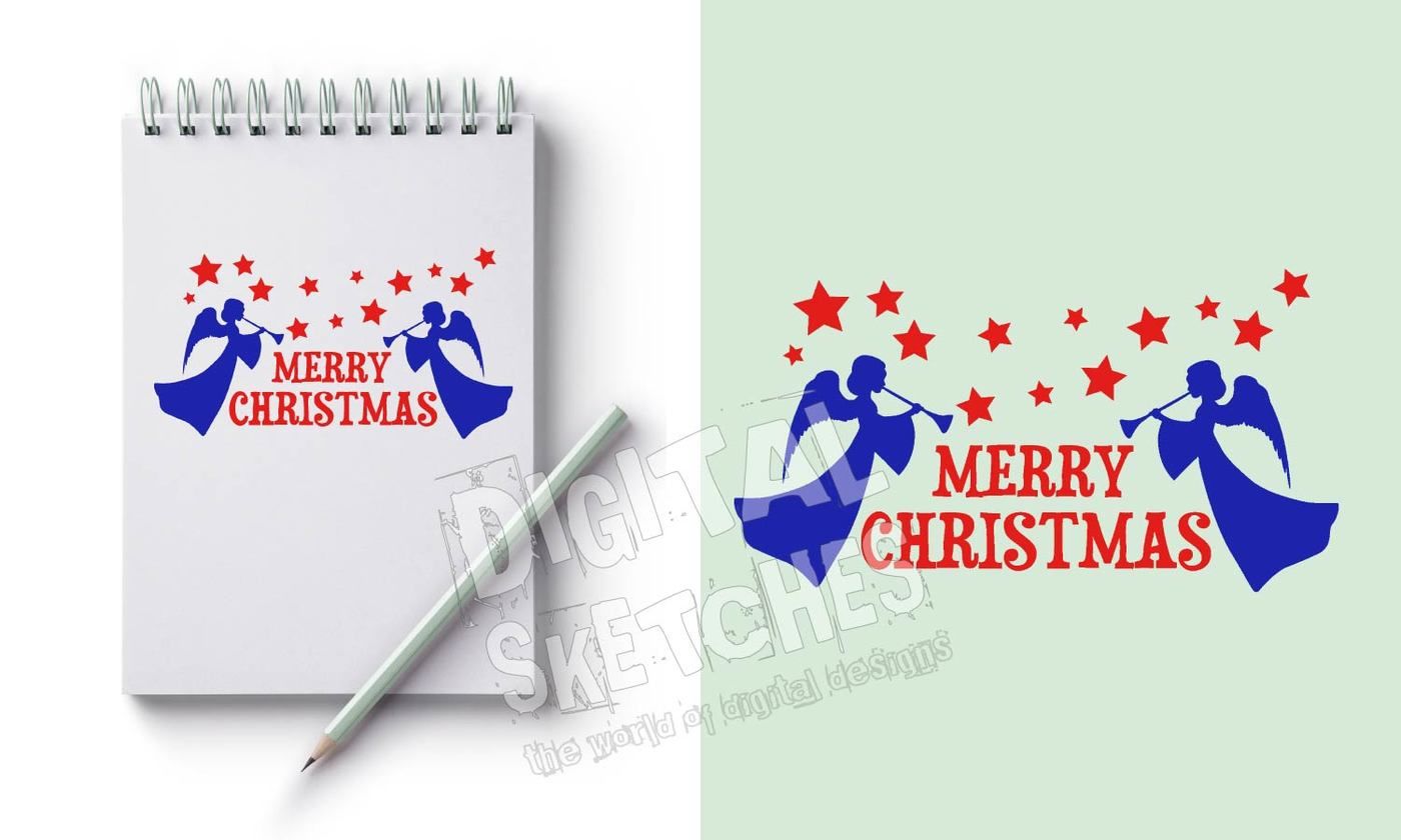Angel Saying Cut File Merry Christmas Stars Vector Silhouette Svg Dx By Digital Sketches Thehungryjpeg Com