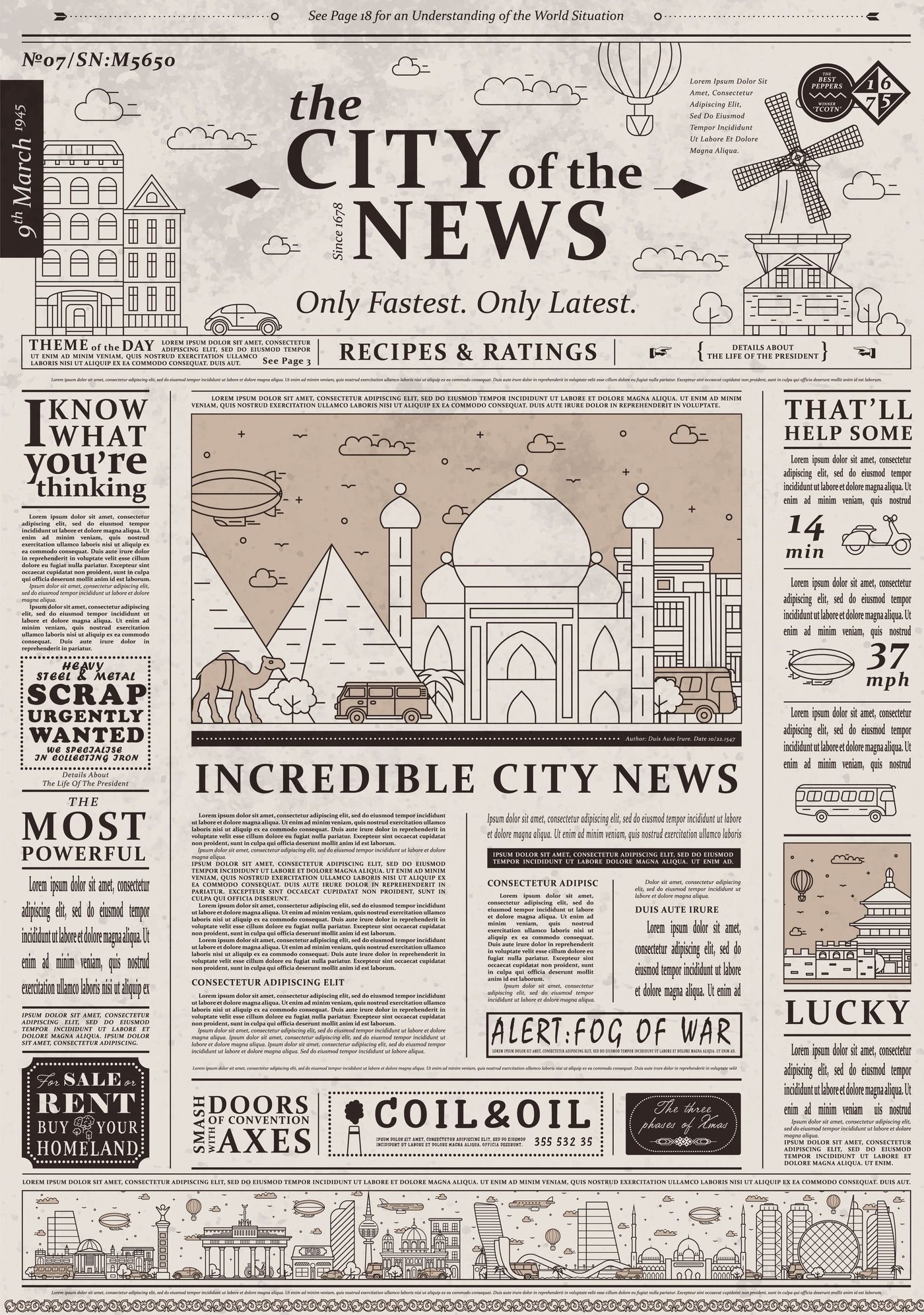 Design Of Old Vintage Newspaper Template Showing Articles By Alfazet Chronicles Thehungryjpeg Com