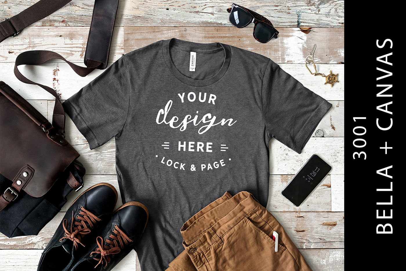Download Dark Grey Heather Bella Canvas 3001 T-Shirt Men's Mockup By Lock and Page | TheHungryJPEG.com