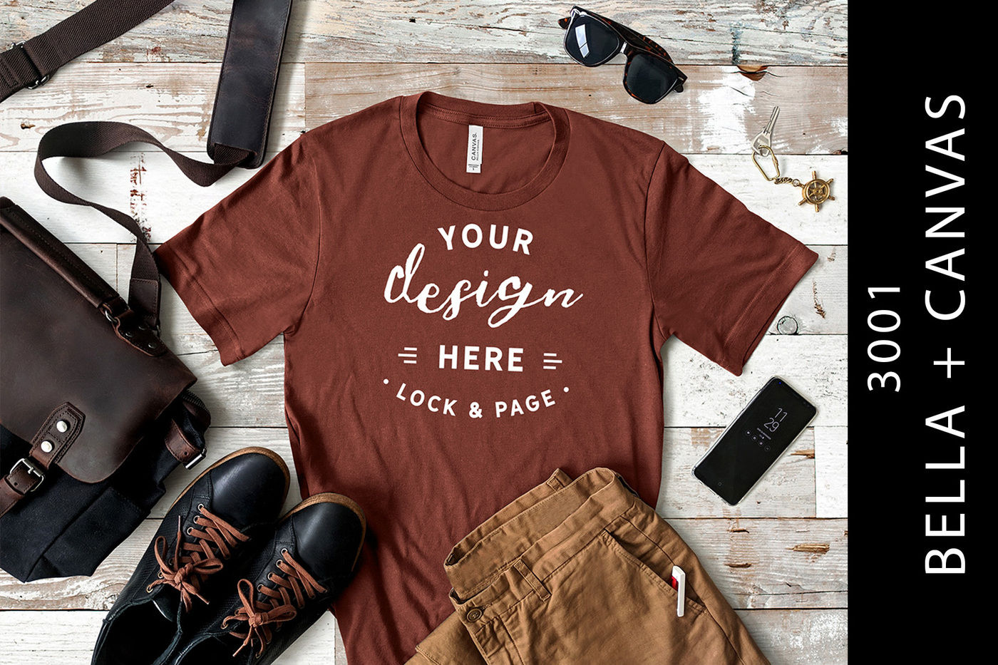 Download Men's Rust Bella Canvas 3001 Masculine T-Shirt Mockup By ...