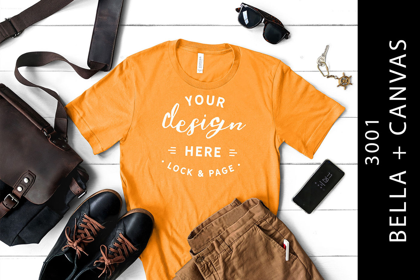 Download Male Burnt Orange Bella Canvas 3001 Mens T Shirt Mockup By ...