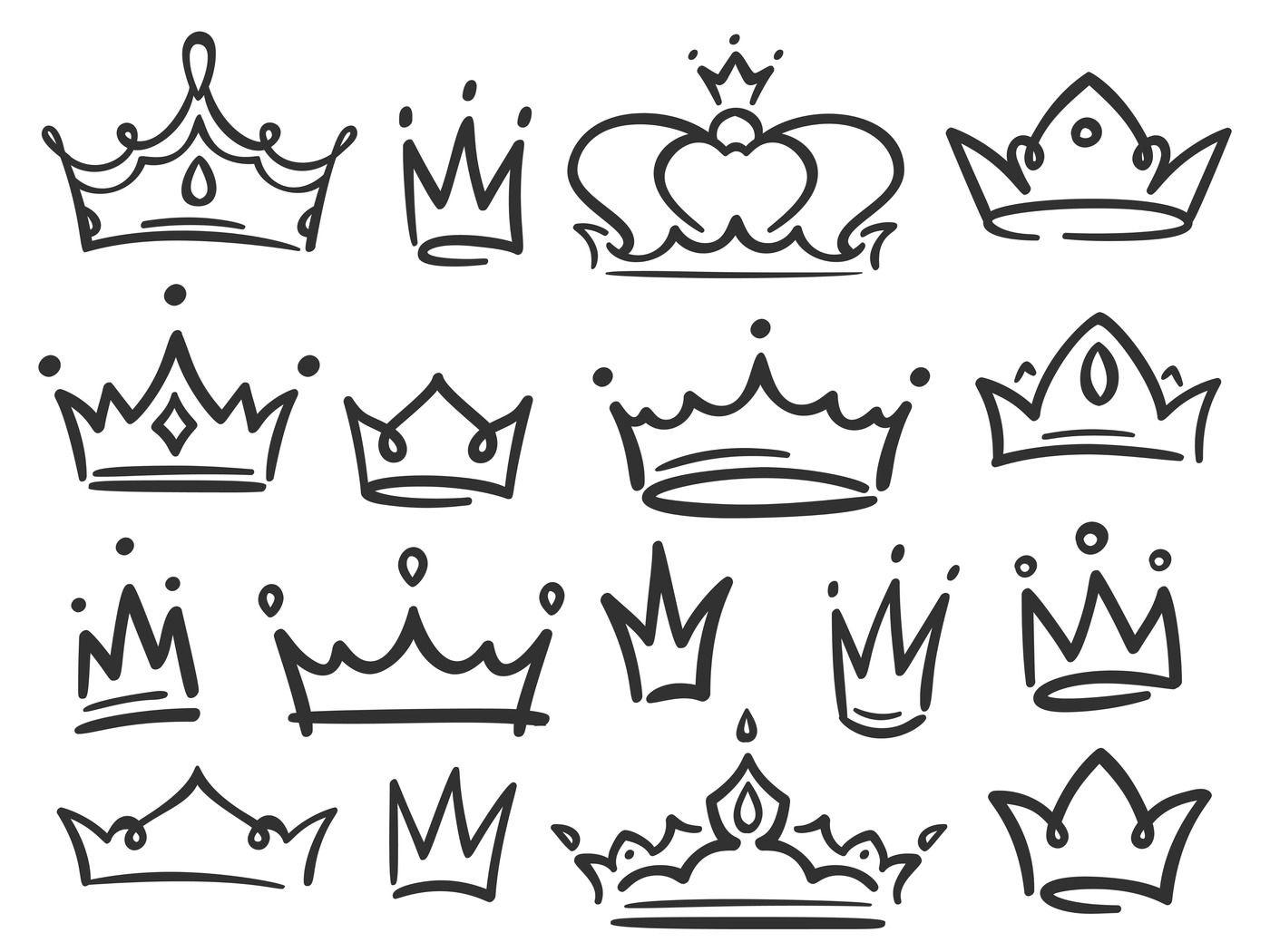 Sketch crown. Simple graffiti crowning, elegant queen or king crowns h