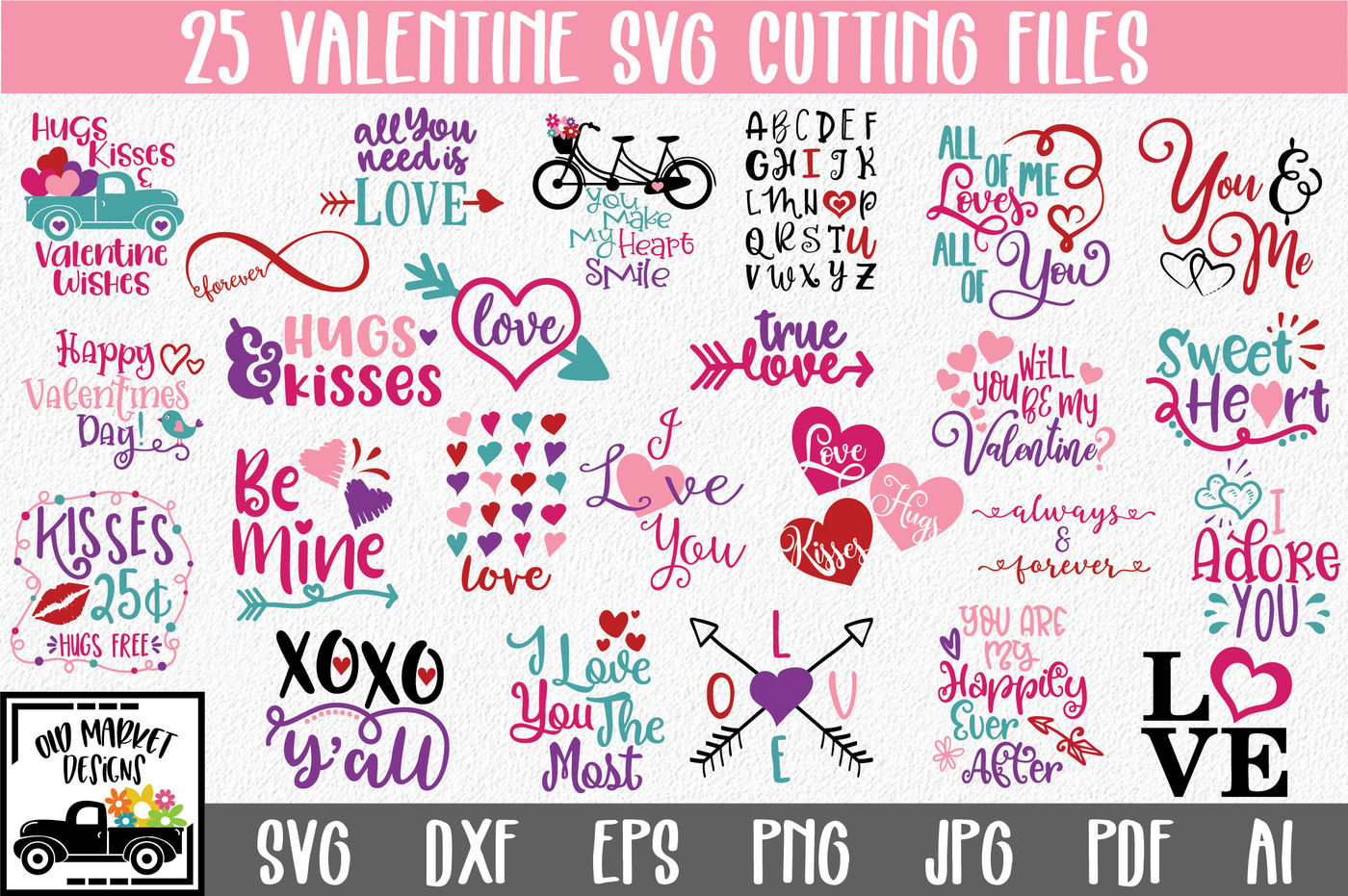 Valentines Day SVG Bundle with 25 Valentine SVG Cut Files-DXF-EPS By