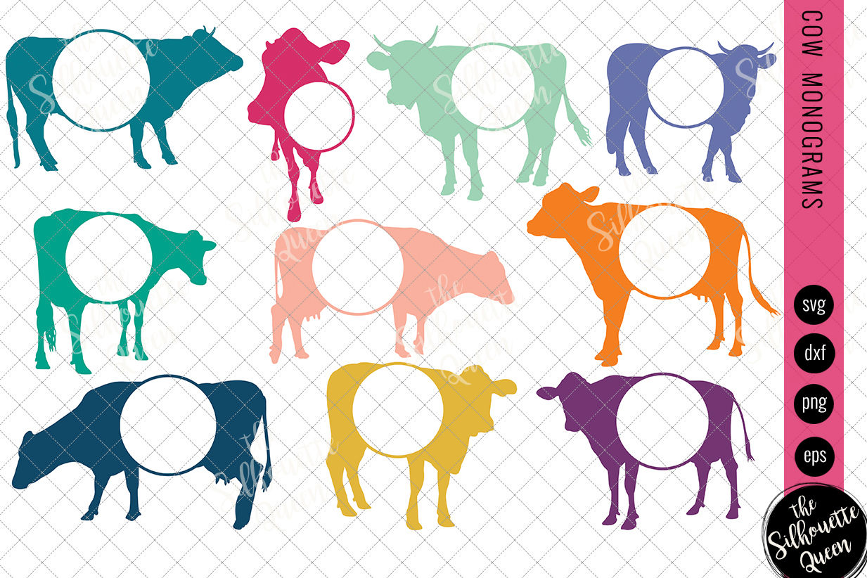Download Cow Svg Monogram Svg Circle Frames Cuttable Design Cut Files Silh By The Silhouette Queen Thehungryjpeg Com
