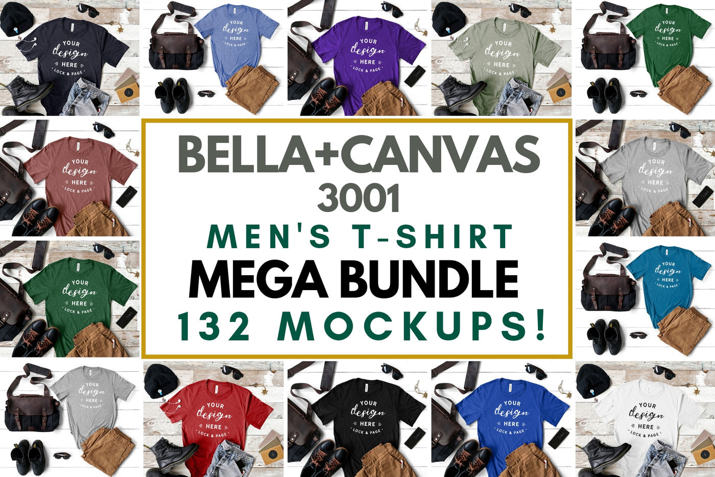 Download Men's Bella Canvas 3001 T-Shirt Mockup Mega Bundle ...