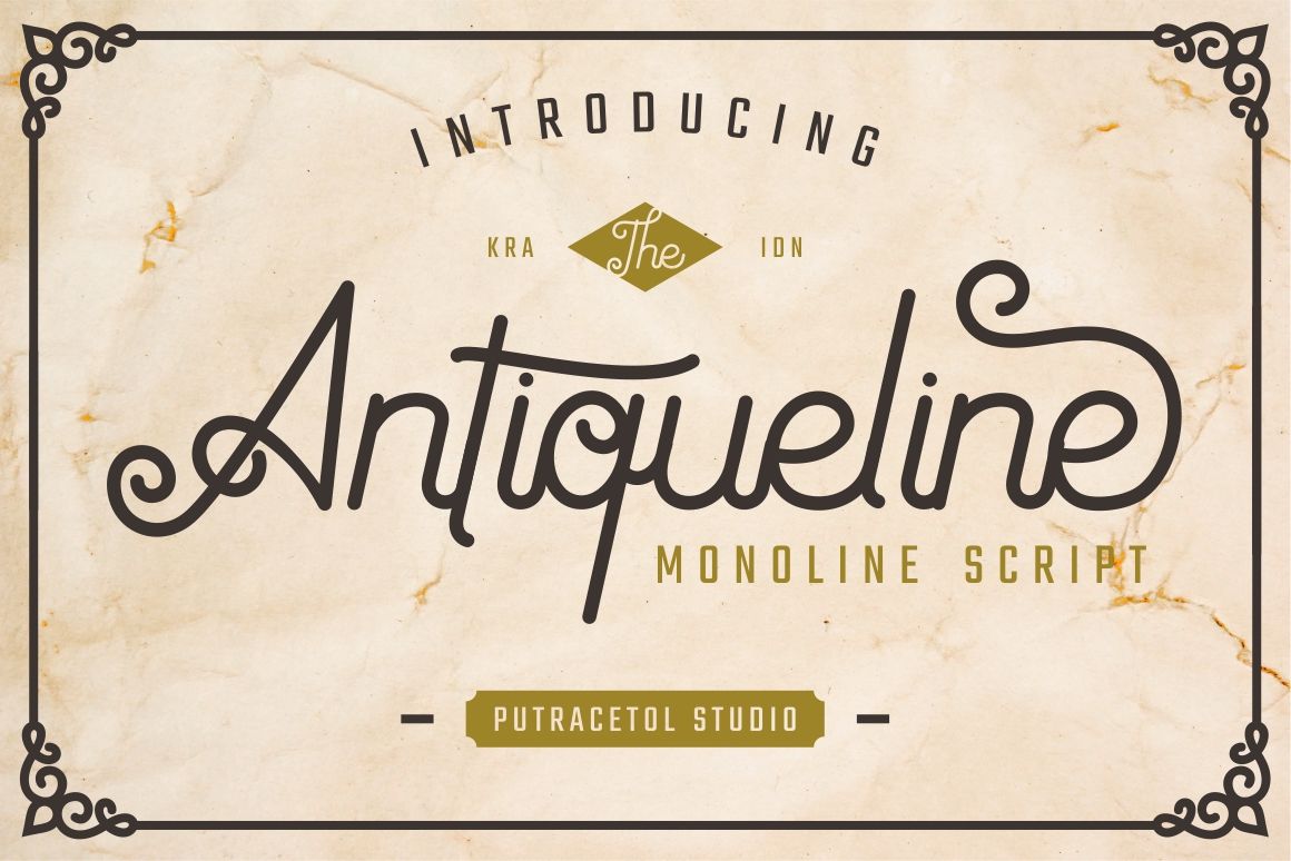 Antiqueline Monoline Typeface By Putracetol Studio Thehungryjpeg Com