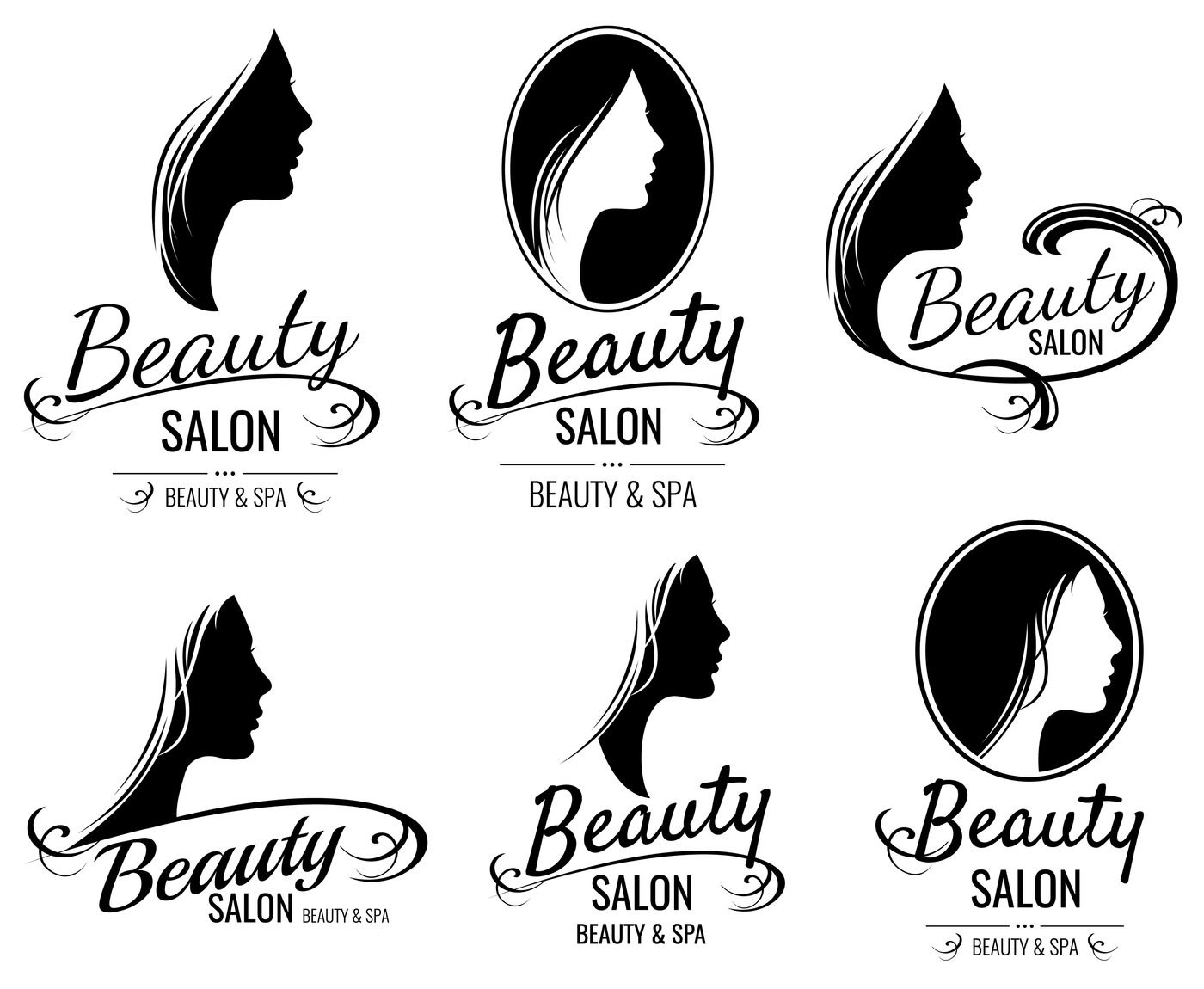 Download Beautiful female face portrait, woman head silhouette vector logo temp By Microvector ...