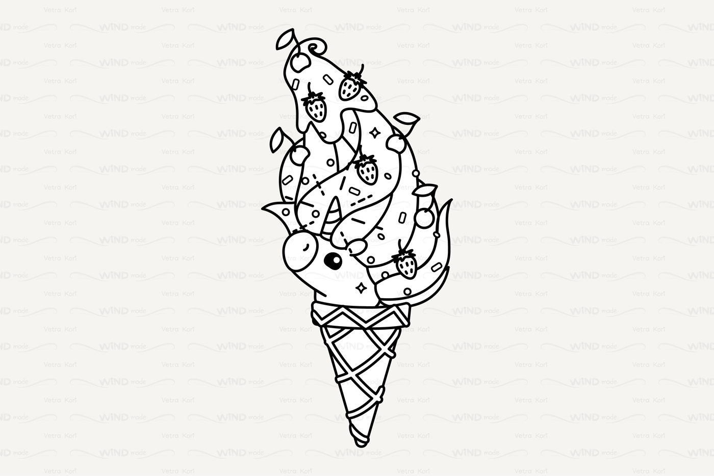 Vector Cute Outline Unicorn Ice Cream Cone By Windmade Thehungryjpeg Com