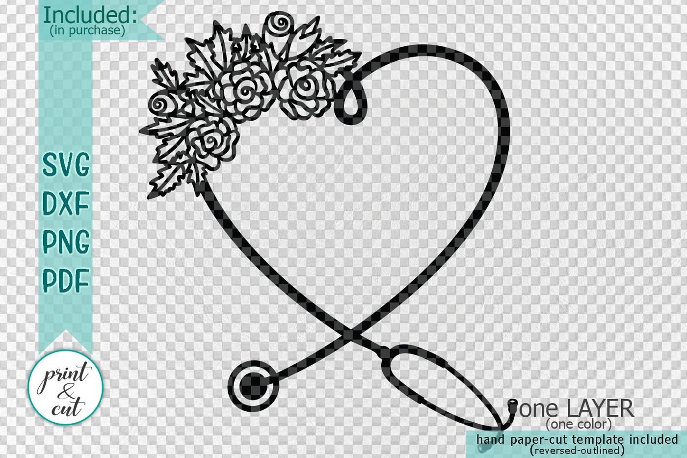 Floral Medical Nurse Stethoscope laser paper cut DIY file By ...
