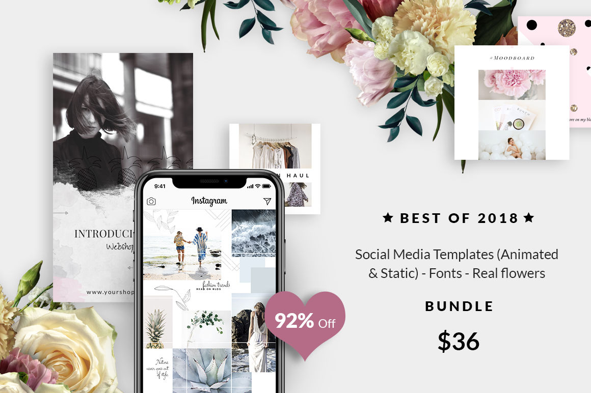 BUNDLE: Social Media Templates (Animated & Static)-Fonts -Real flowers ...