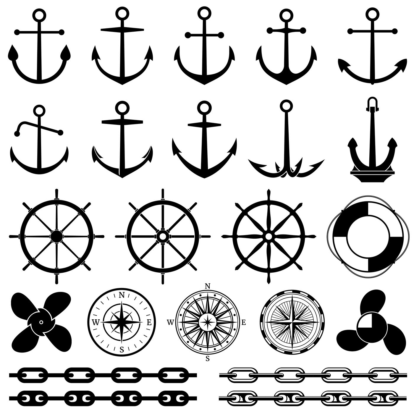 Anchors Rudders Chain Rope Knot Vector Icons Nautical Elements Fo By Microvector Thehungryjpeg Com