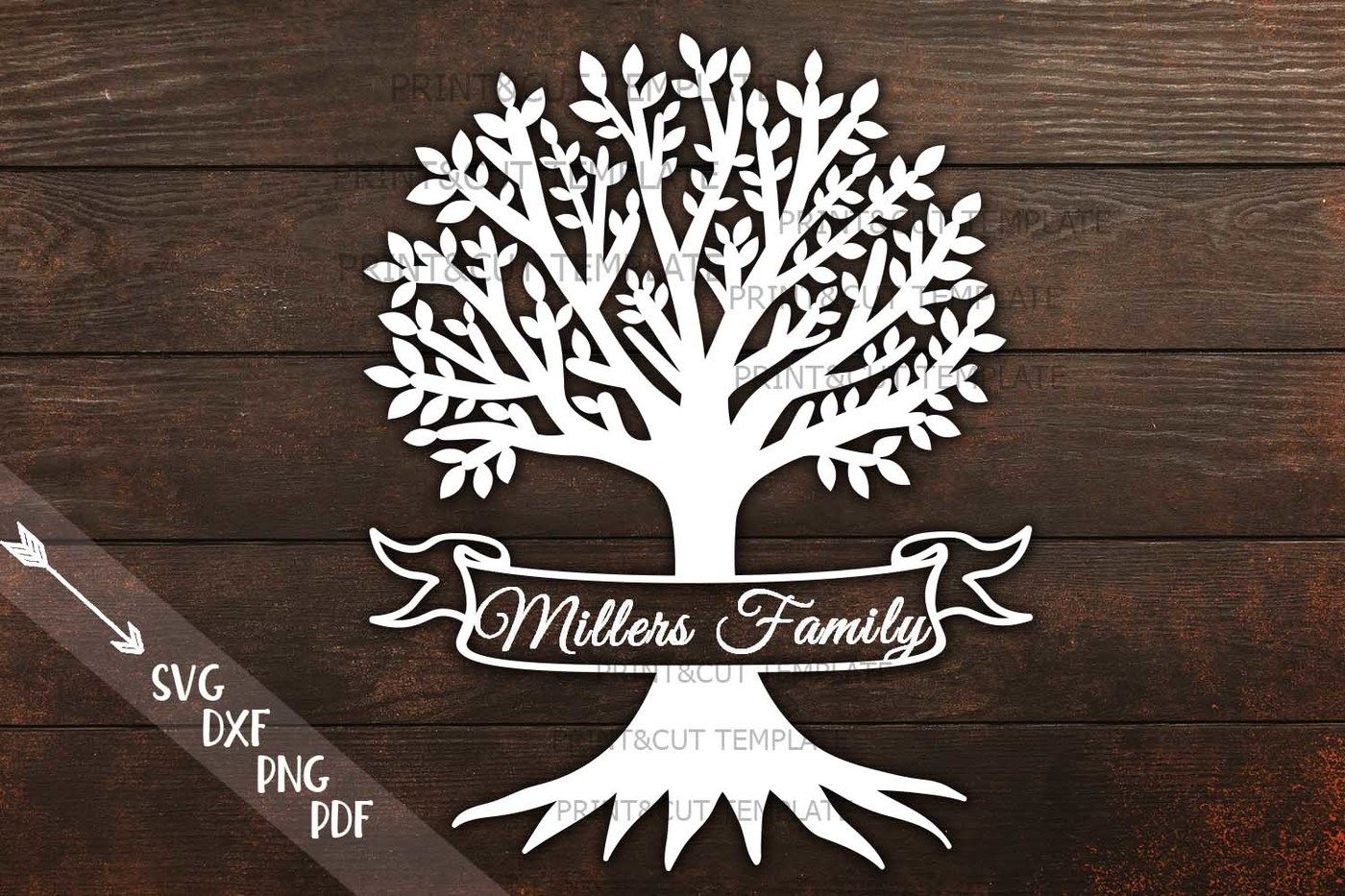 Family Tree Ribbon Split Monogram Machine Laser Cut File Svg Dxf Pdf By Kartcreation Thehungryjpeg Com