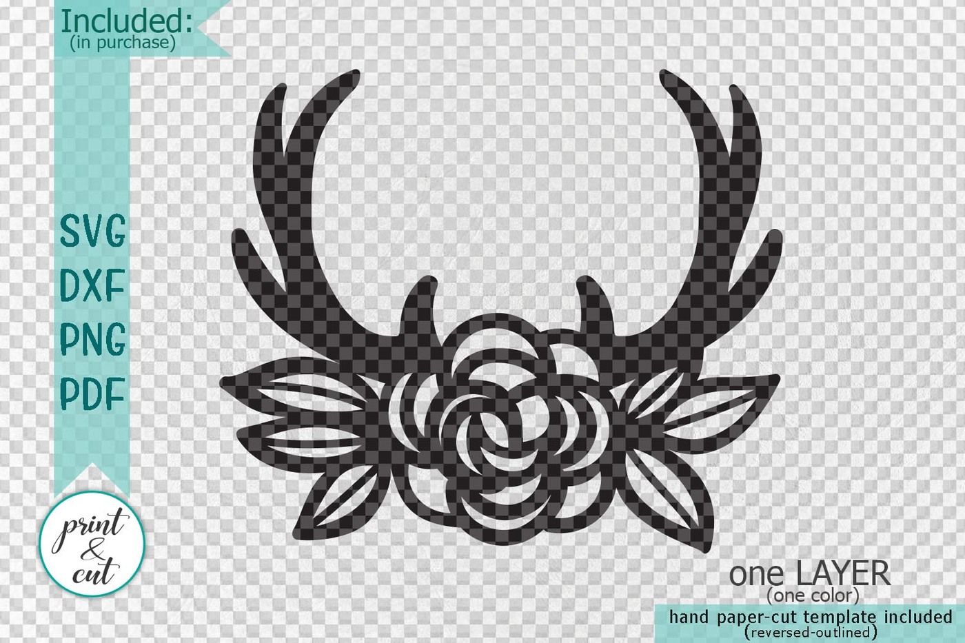 Download Floral Deer Antlers Laser Cut Papercutting Template Svg Dxf Pdf By Kartcreation Thehungryjpeg Com
