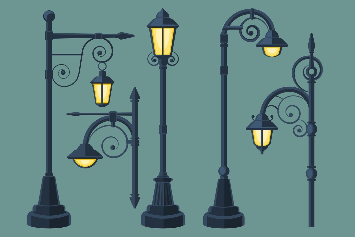 Cartoon, comic book vintage and modern street lights vector set By  Microvector | TheHungryJPEG