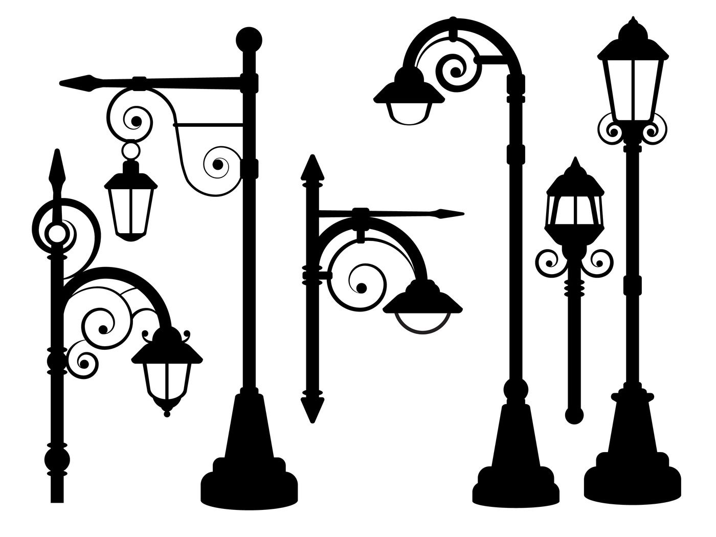 Street Lamp Road Lights Vector Silhouettes By Microvector Thehungryjpeg