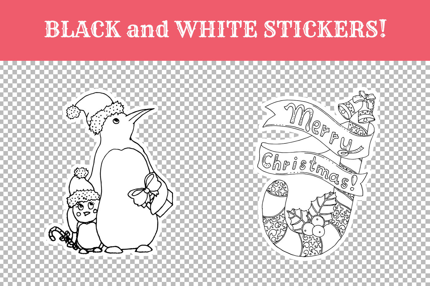 Christmas Coloring White Stickers Svg By Ilonitta Thehungryjpeg Com