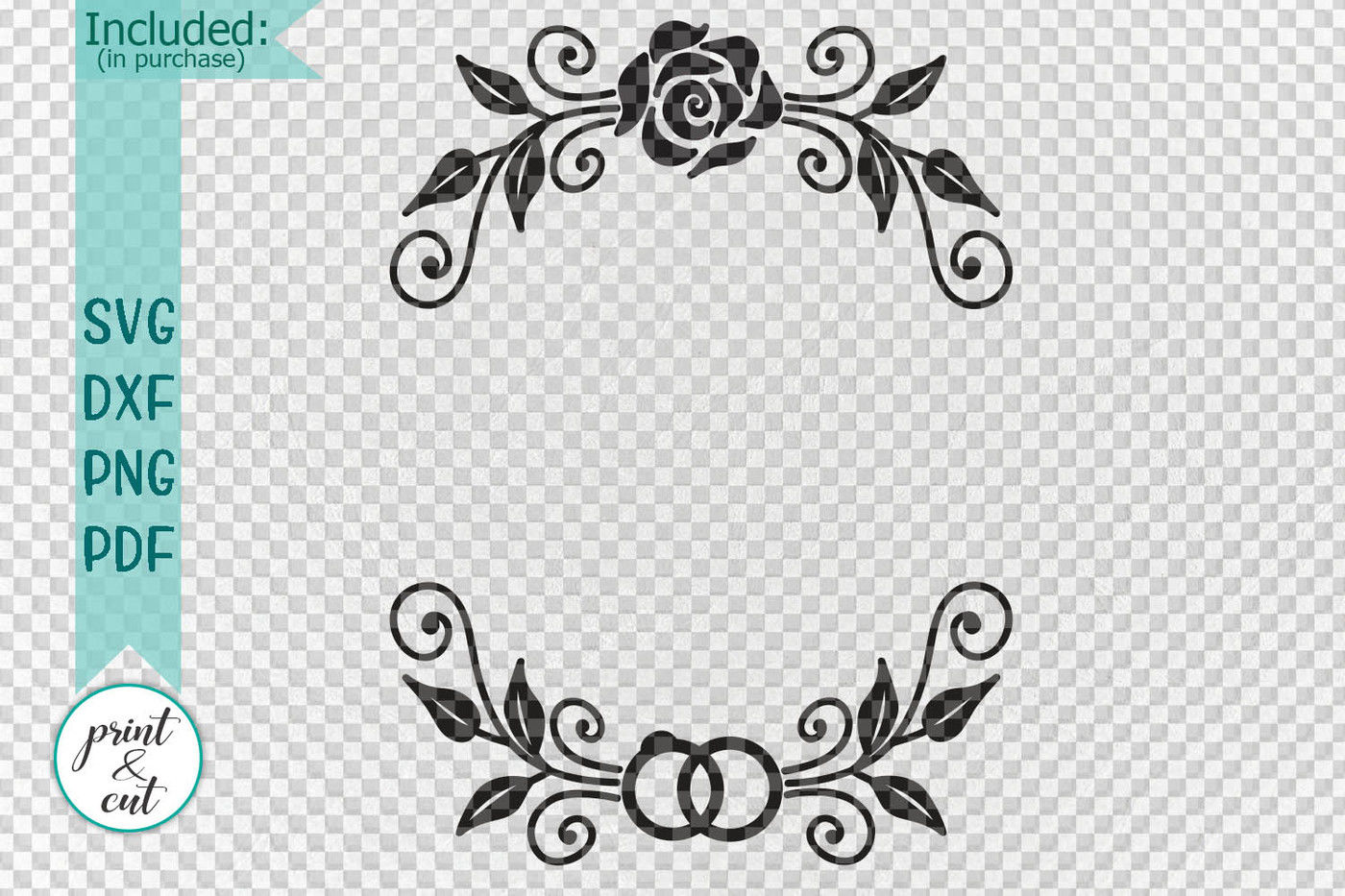 Download Floral Wedding Swirls Borders Monogram frame cut print file By kArtCreation | TheHungryJPEG.com