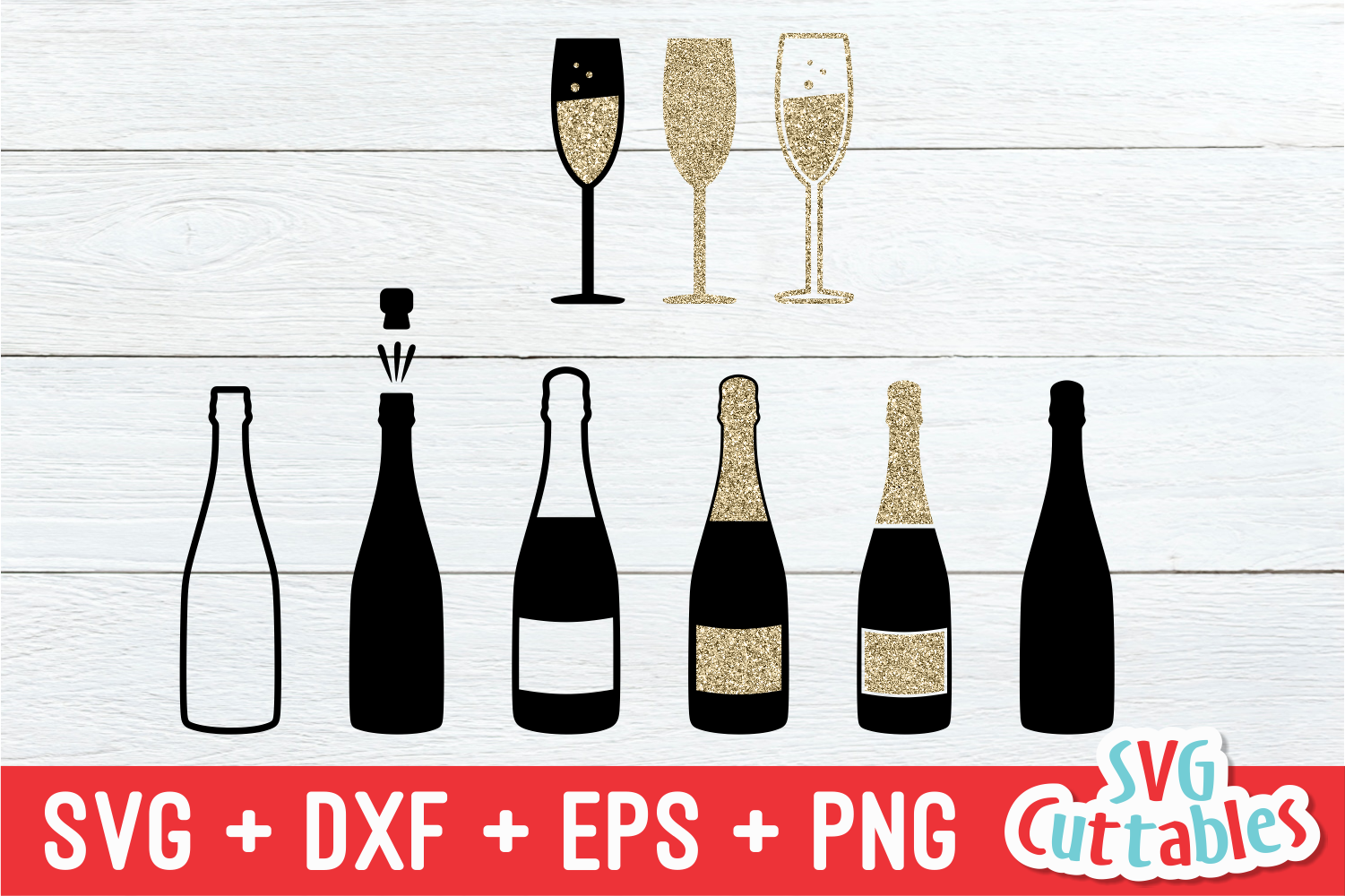 Champagne Bottles and Glasses | Cut File By Svg Cuttables ...