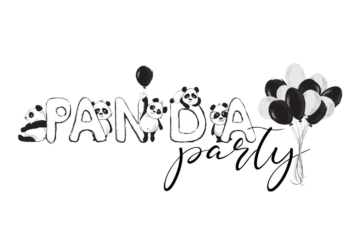 Panda Party Cute Set By Evgeniiasart Thehungryjpeg