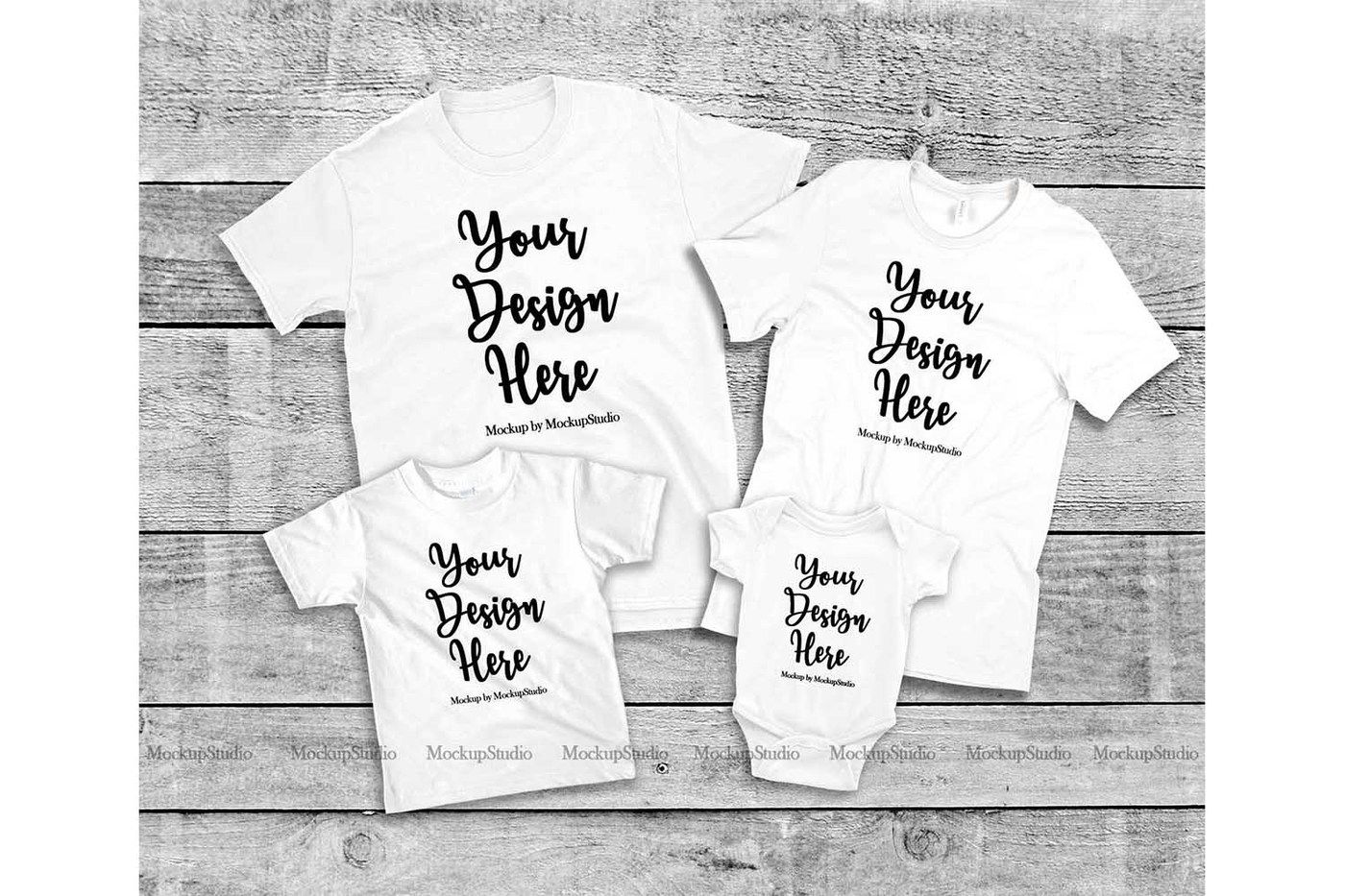 Download Matching Family 4 White T Shirts Mockup Parents Kids Shirt Flat Lay By Mockupstation Thehungryjpeg Com