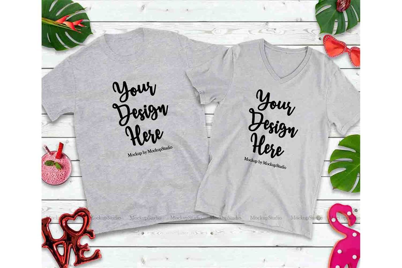 Download Matching Couple Sport Grey T Shirts Mockup Valentine Shirt Mock Up By Mockupstation Thehungryjpeg Com