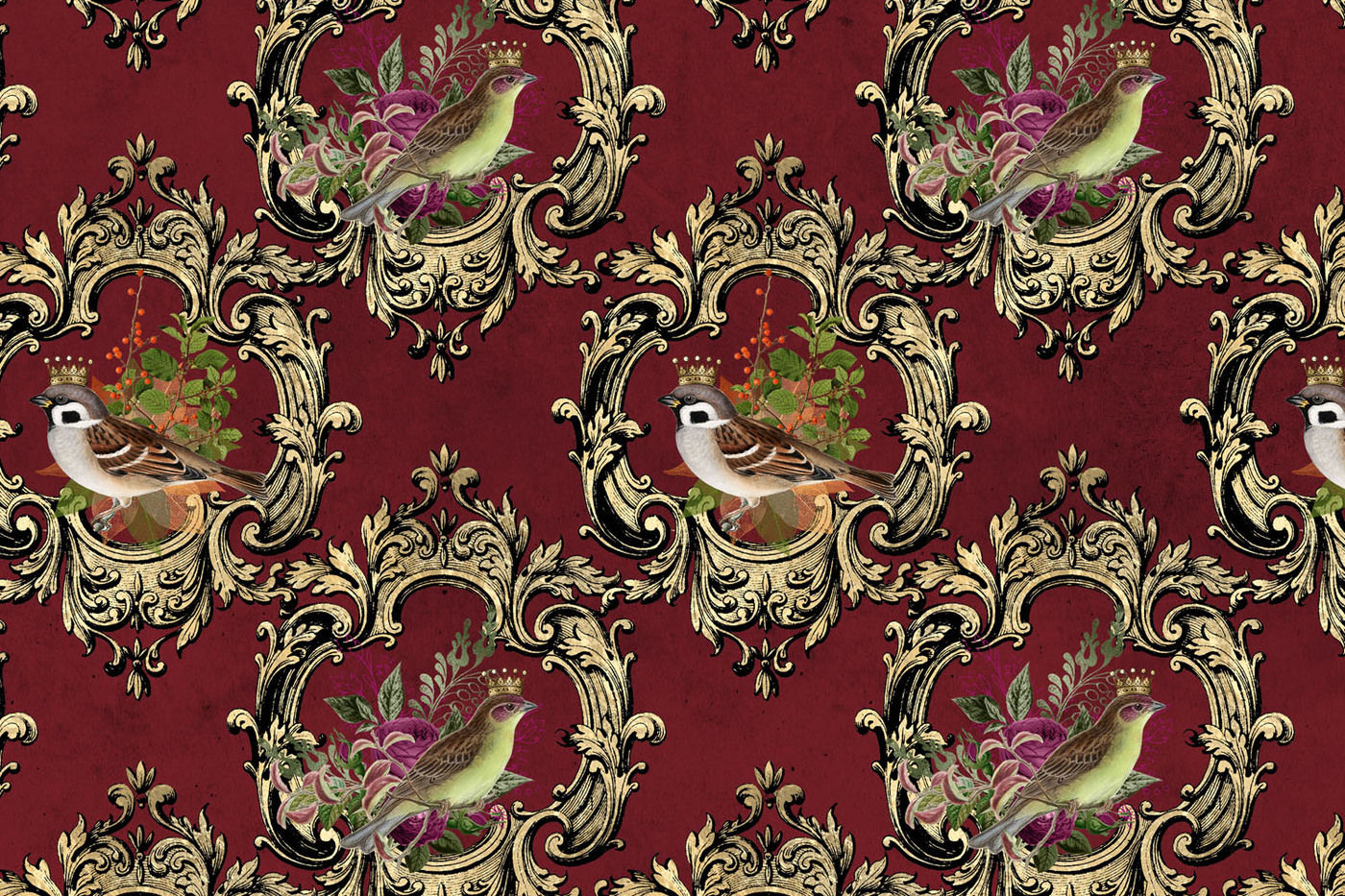 Baroque Royal Birds Digital Paper By Digital Curio Thehungryjpeg Com