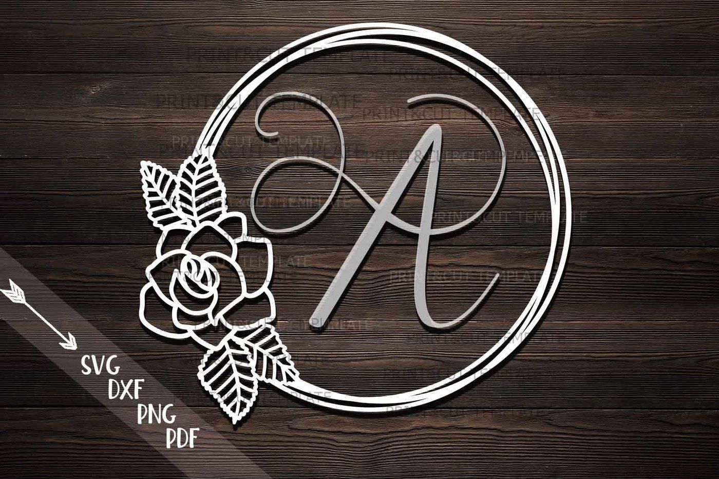 Download Floral rose wreath circle monogram frame svg dxf pdf cut ...