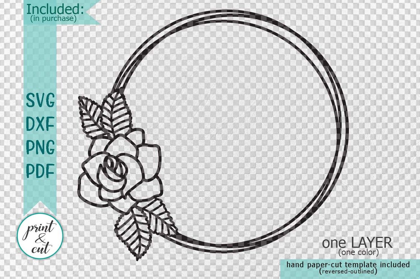 Floral Rose Wreath Circle Monogram Frame Svg Dxf Pdf Cut Digital File By Kartcreation Thehungryjpeg Com