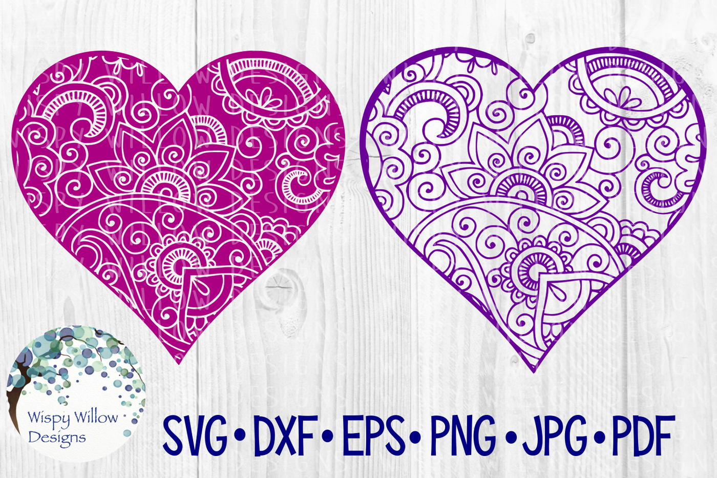 Download Heart Bundle | Plaid, Distressed, Mermaid, Mandala, Zentangle By Wispy Willow Designs ...