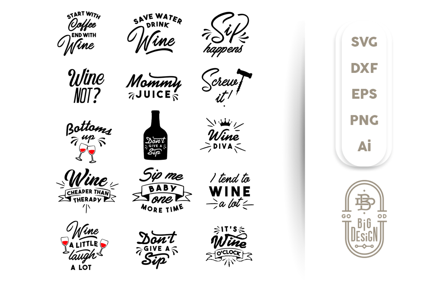 Download Wine Svg Bundle 16 X Designs For Wine Lovers By Big Design Thehungryjpeg Com