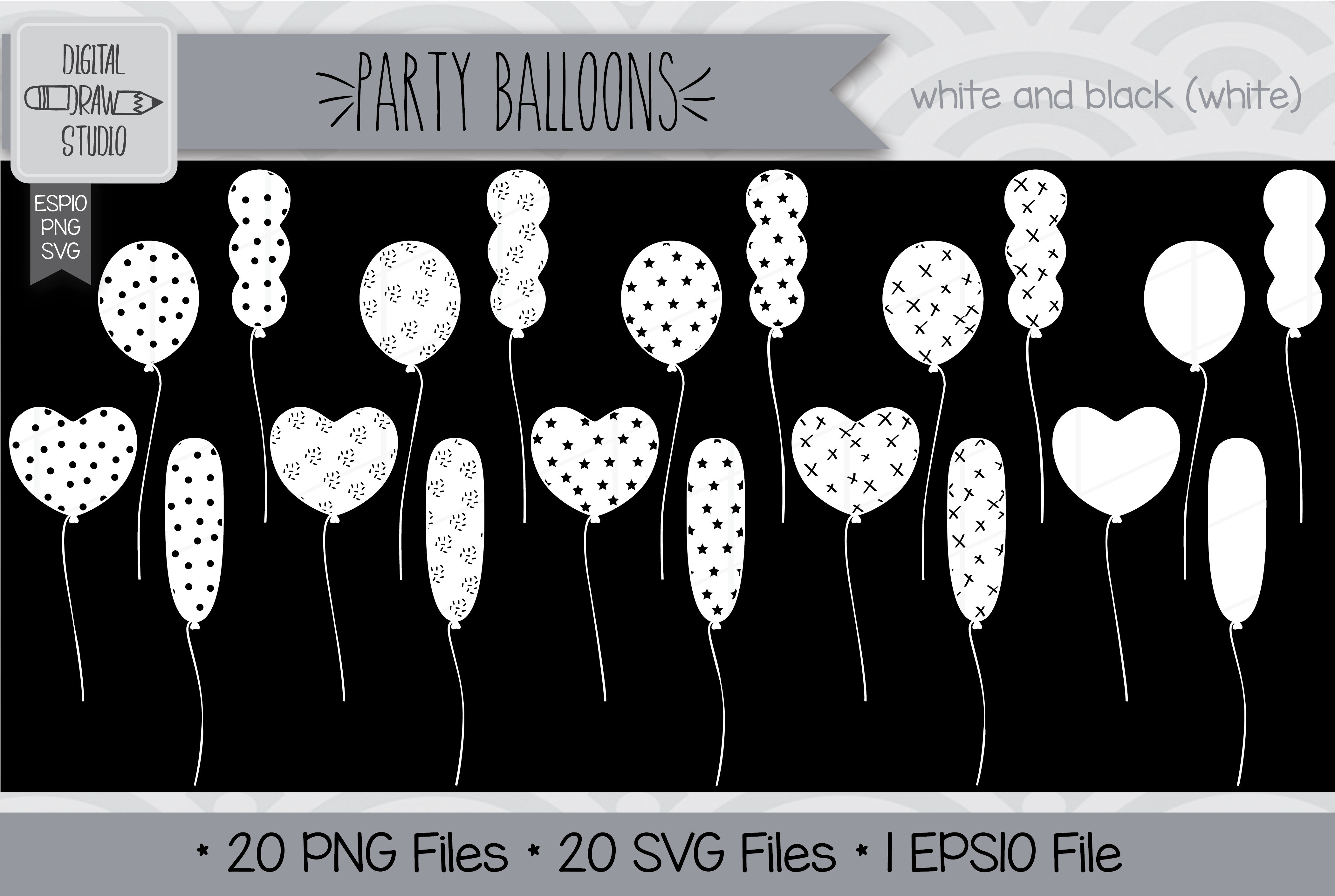 80 Party Balloons Hand drawn Clip Art | Vector Birthday illustration By