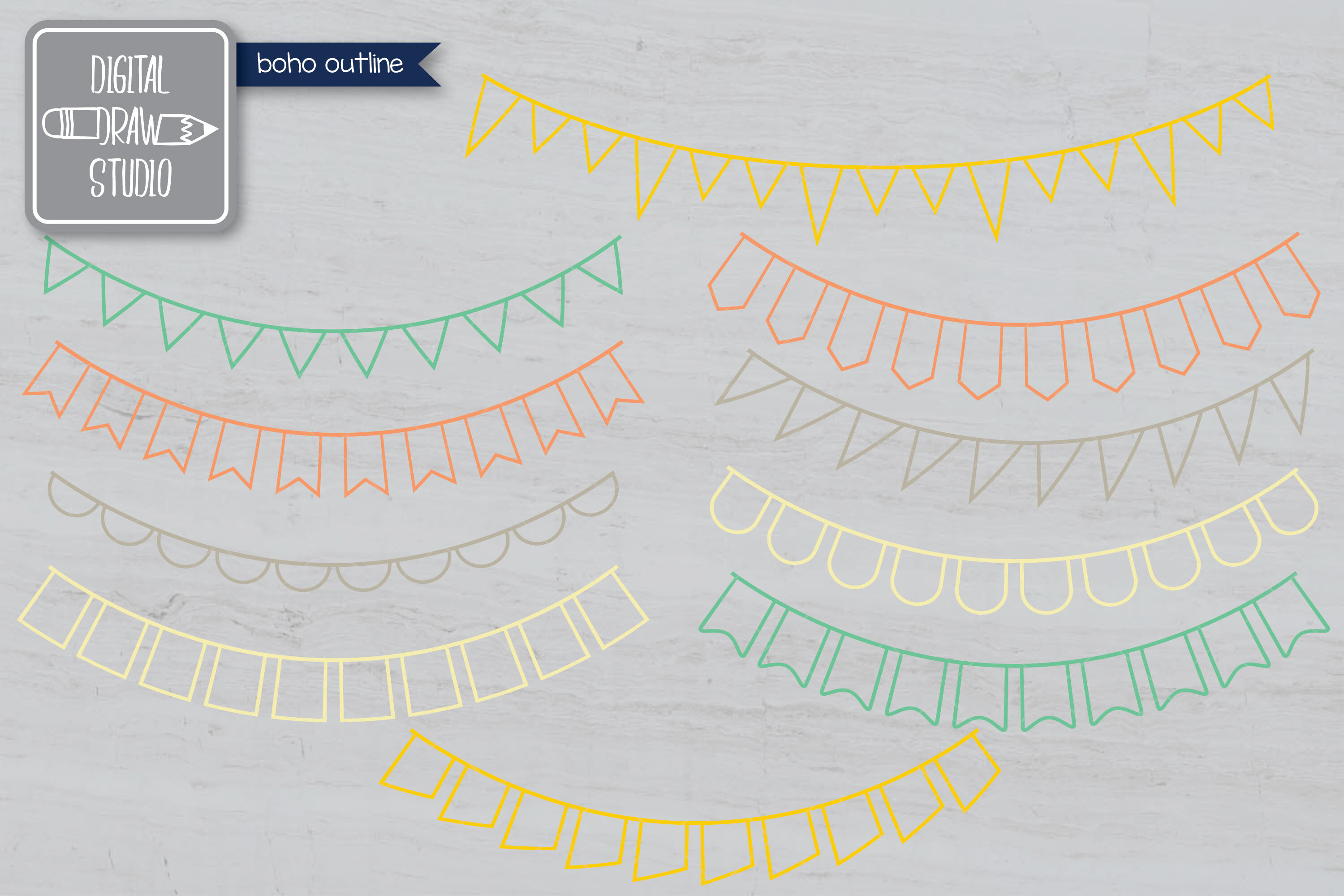 Colorful Bunting Banners Hand Drawn Triangular Garland Esp Png Svg By Digital Draw Studio