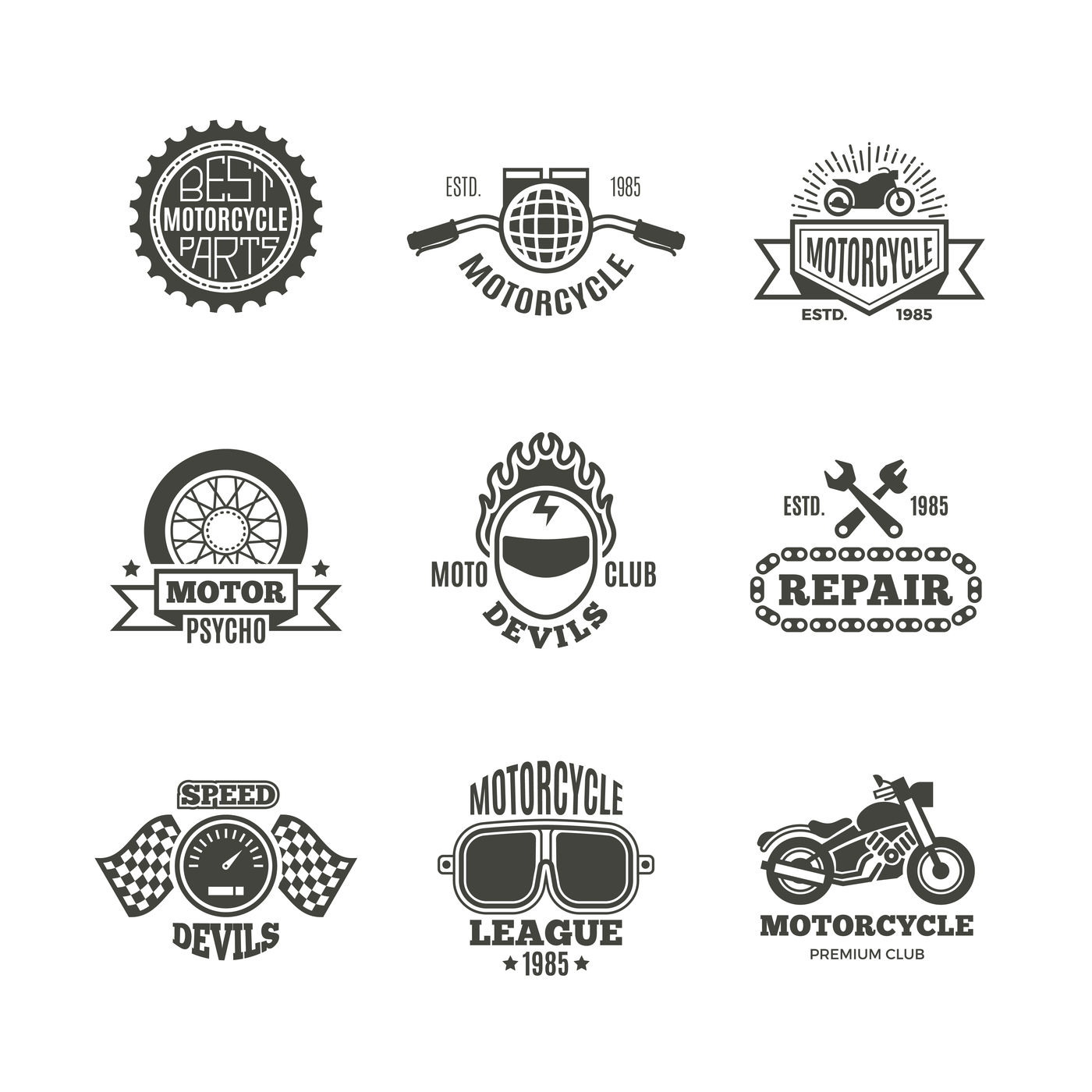 Race Motorcycle Motorbike Repair Vector Retro Labels Logo Badges A