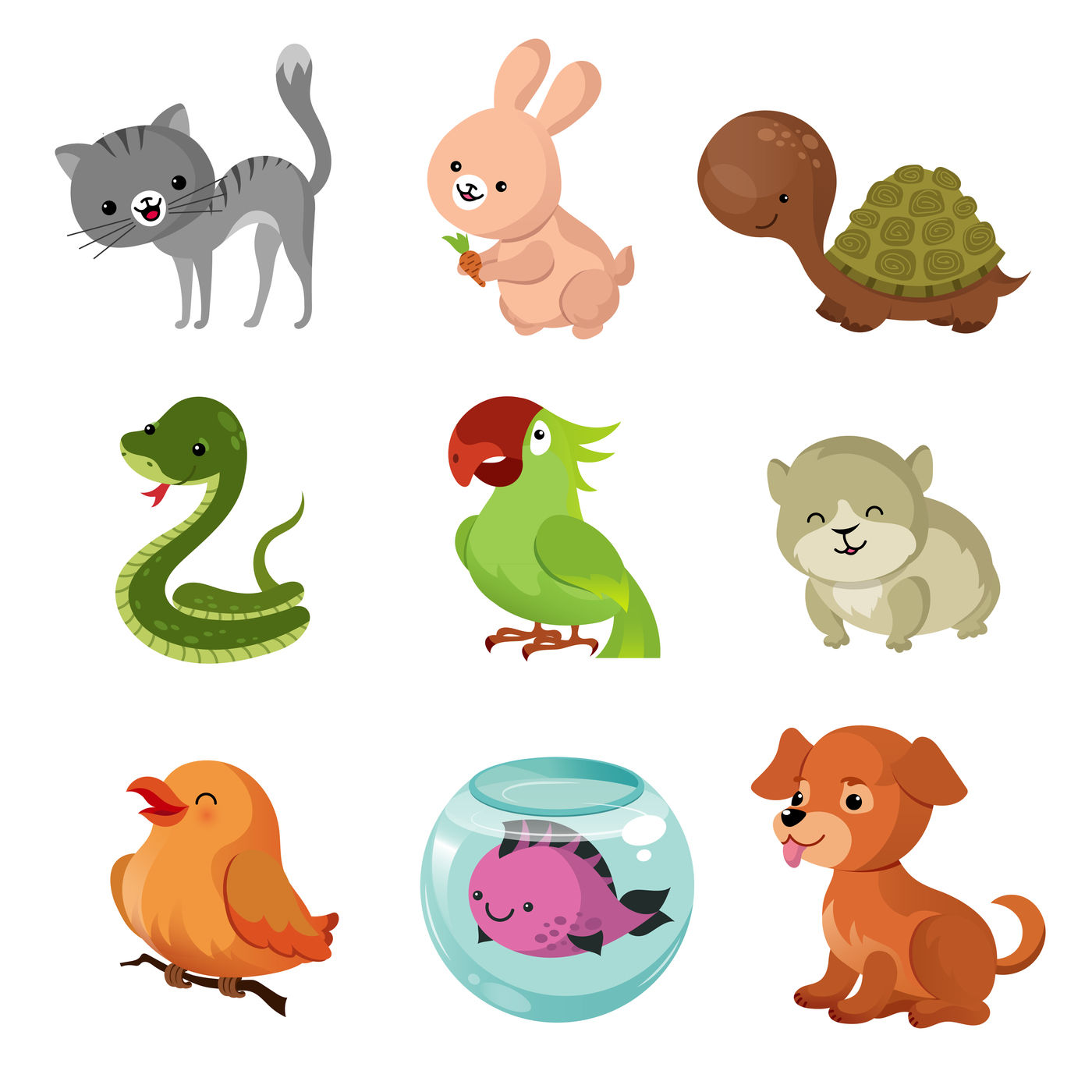 Pets domestic animals vector flat icons By Microvector