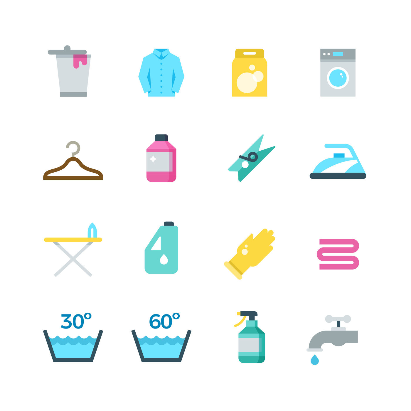 Household washing, drying and laundry vector flat icons By Microvector ...