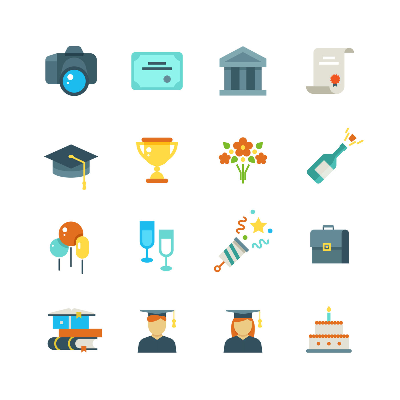 Graduate Student Party College Graduation Vector Flat Icons By Microvector Thehungryjpeg Com