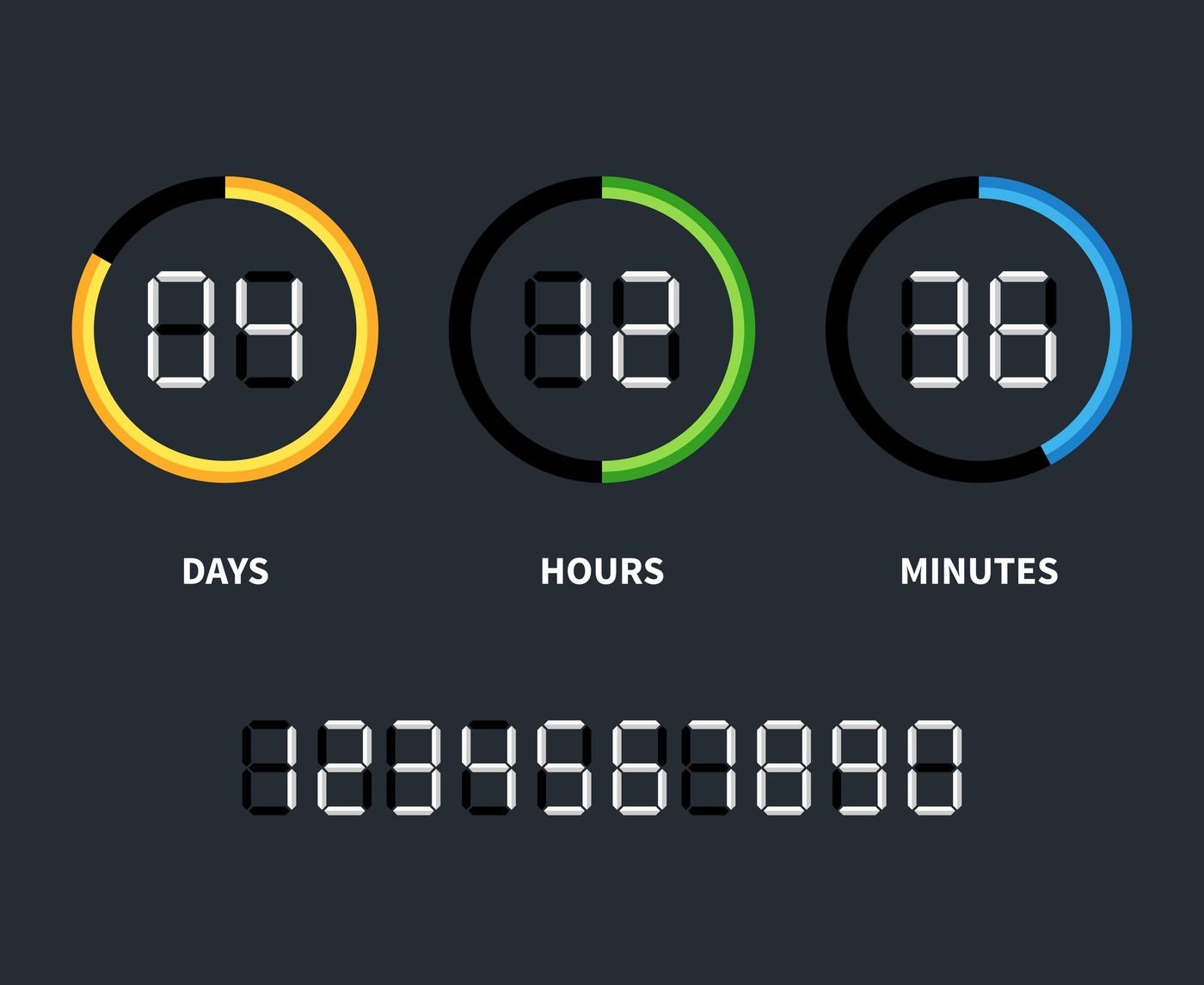 Digital clock or countdown timer. Vector time concept By