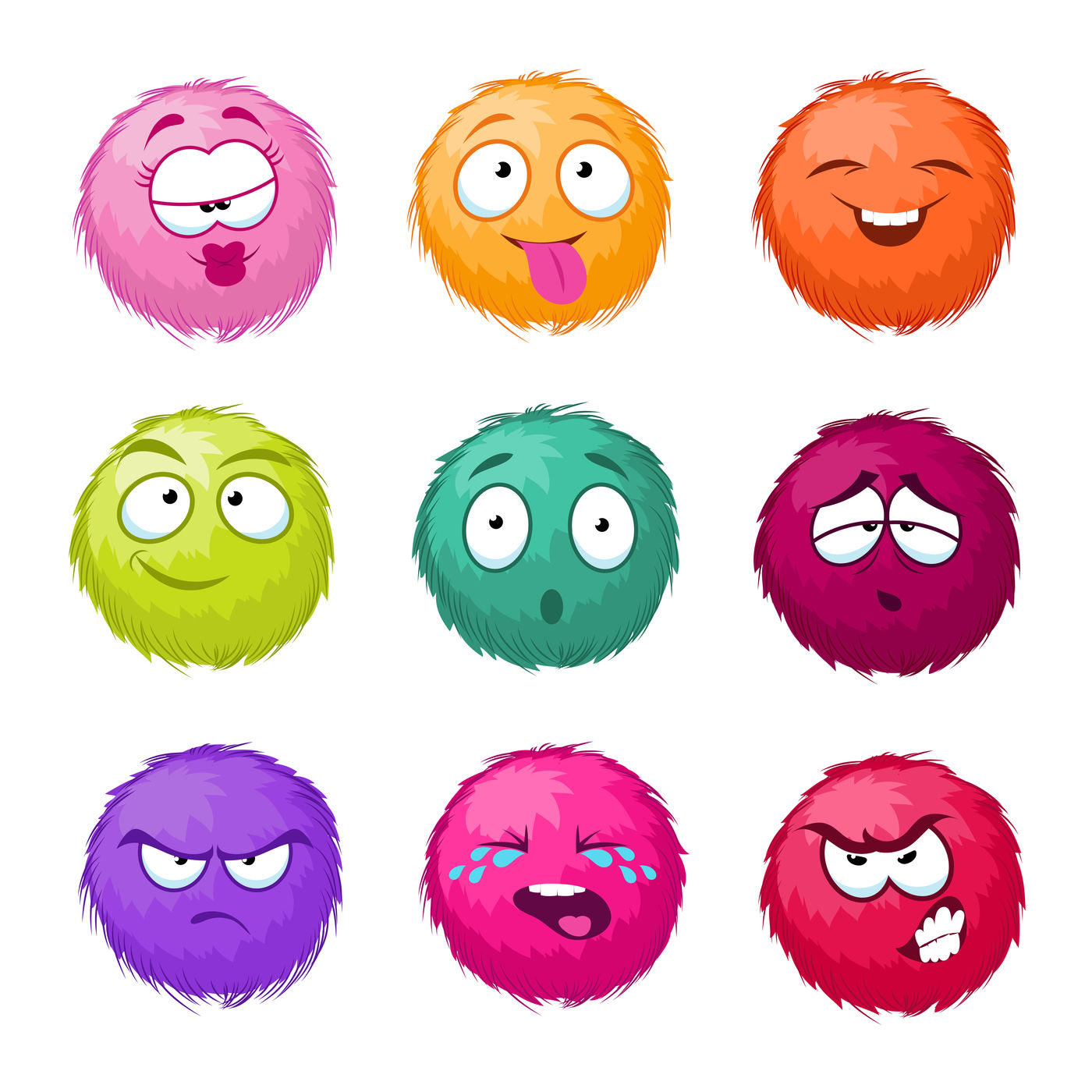 Funny colorful cartoon fluffy ball vector fuzzy characters set. Monste By  Microvector
