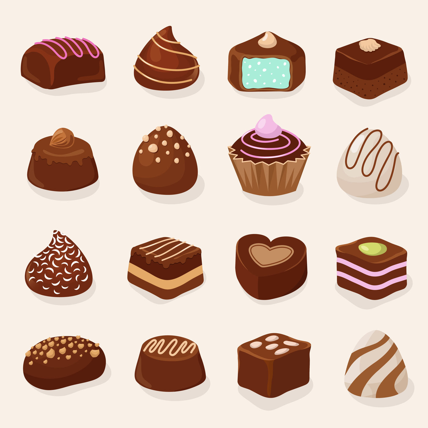 Cartoon chocolate desserts and candies vector set By Microvector