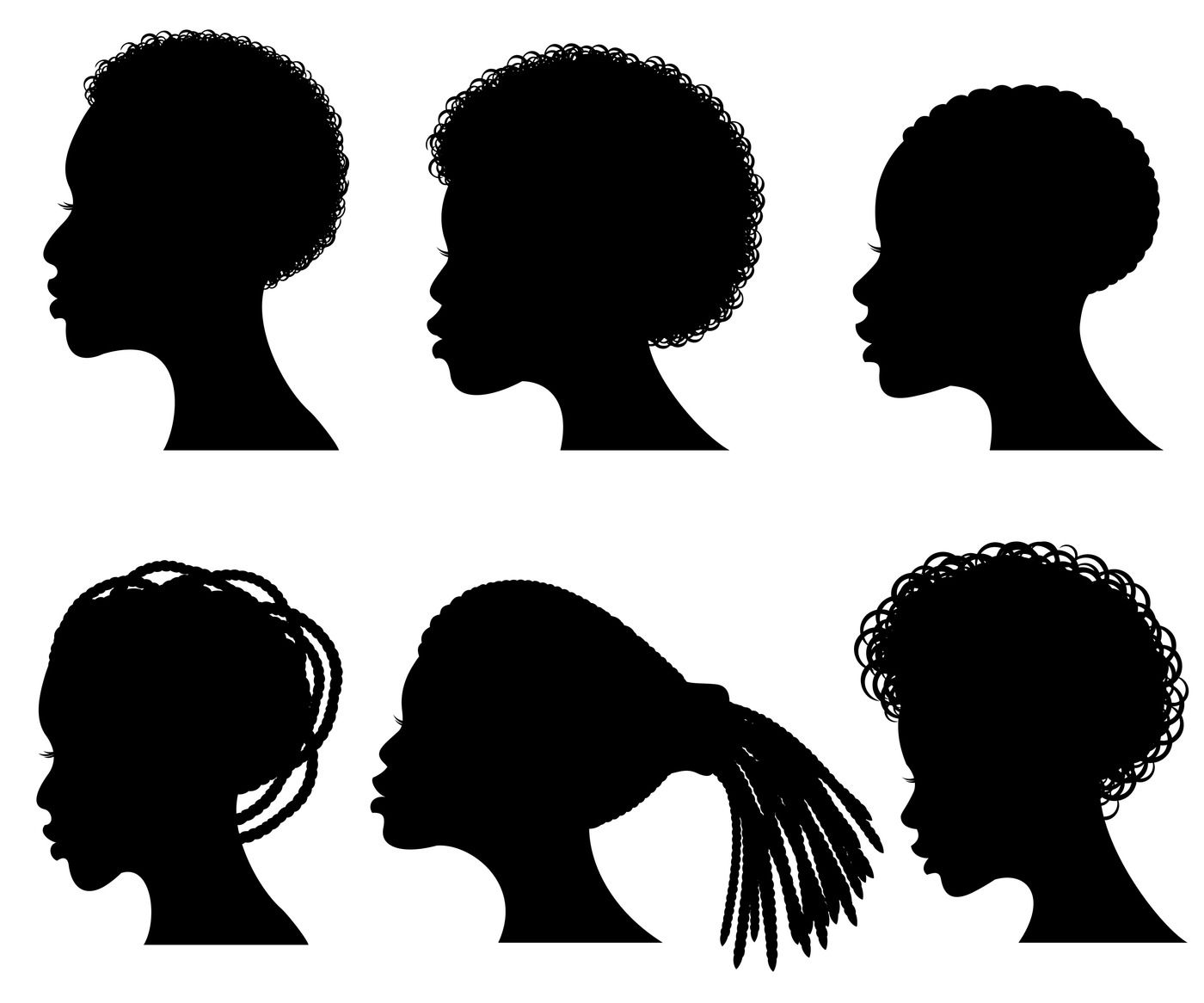 Afro american young woman face vector black silhouettes By Microvector