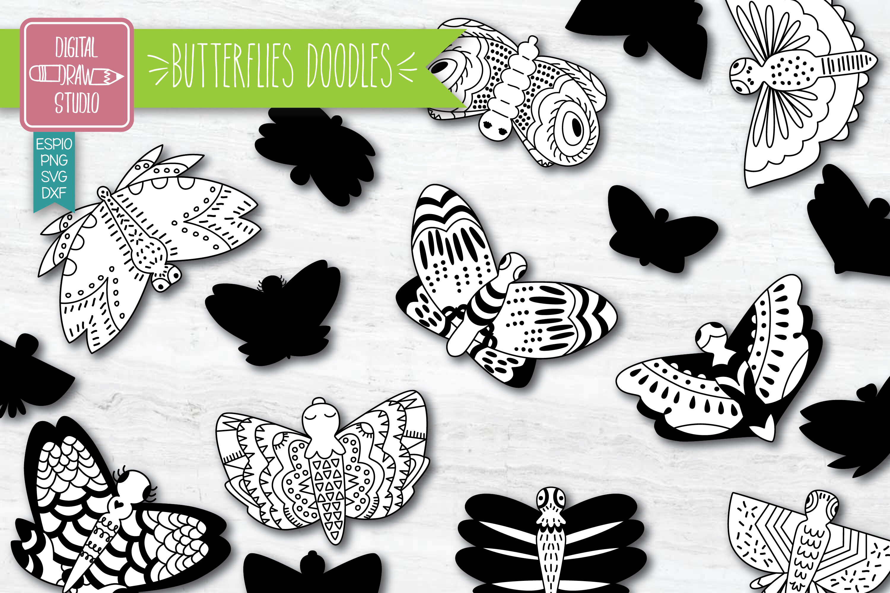 Hand Drawn Butterflies Clip Art Moth Insect Bugs Illustration By Digital Draw Studio Thehungryjpeg Com