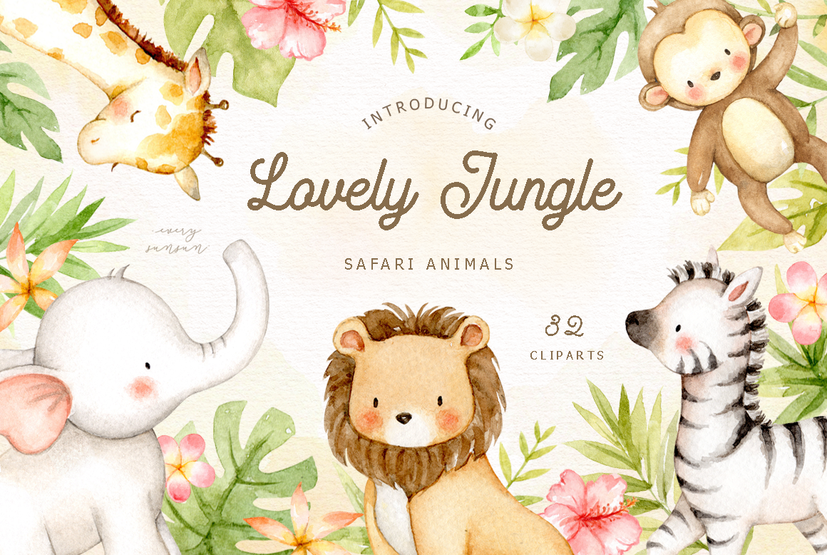 Lovely Jungle Safari Animals Clipart By everysunsun ...