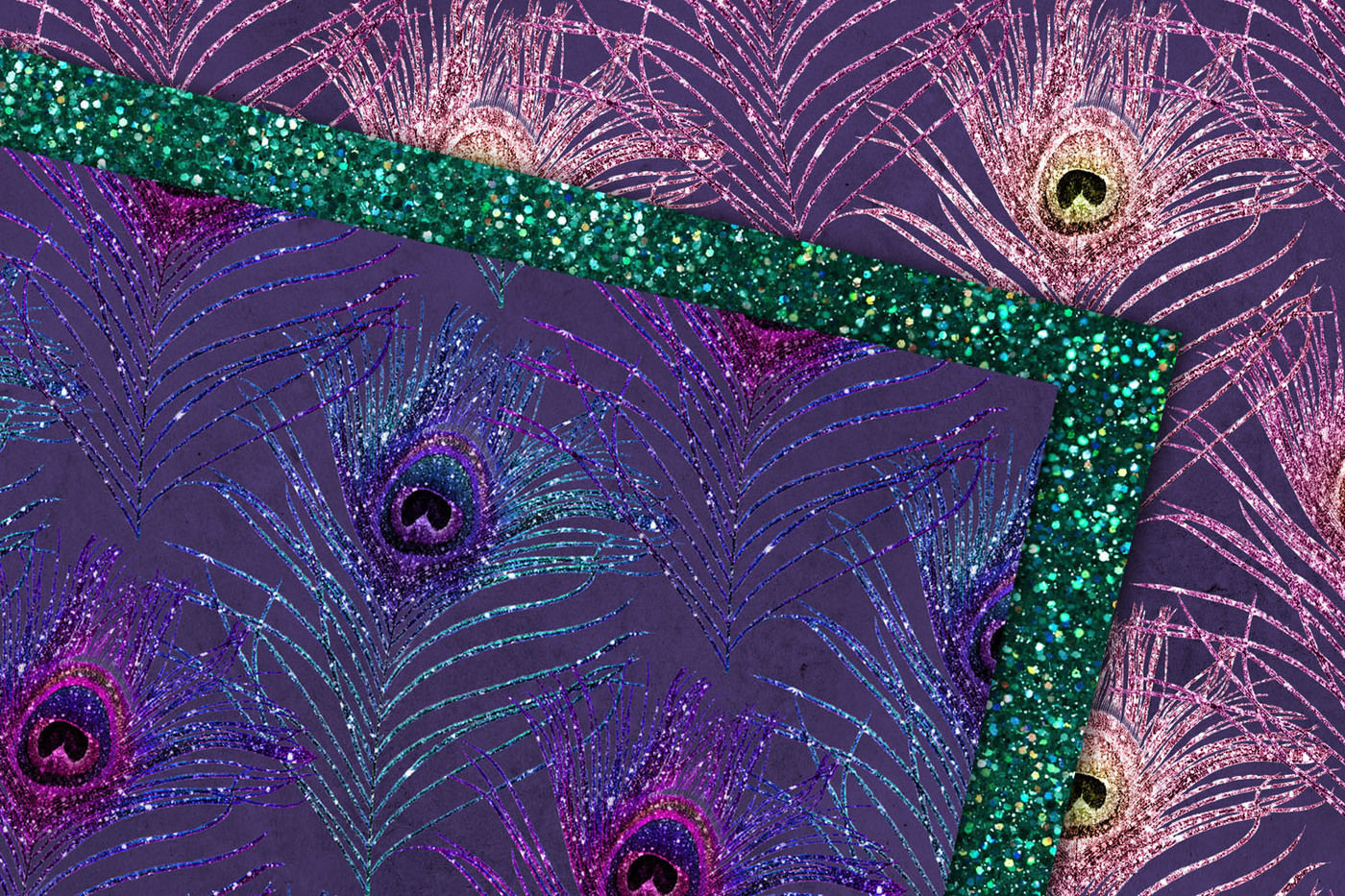 Glitter Peacock Feather Digital Paper By Digital Curio | TheHungryJPEG