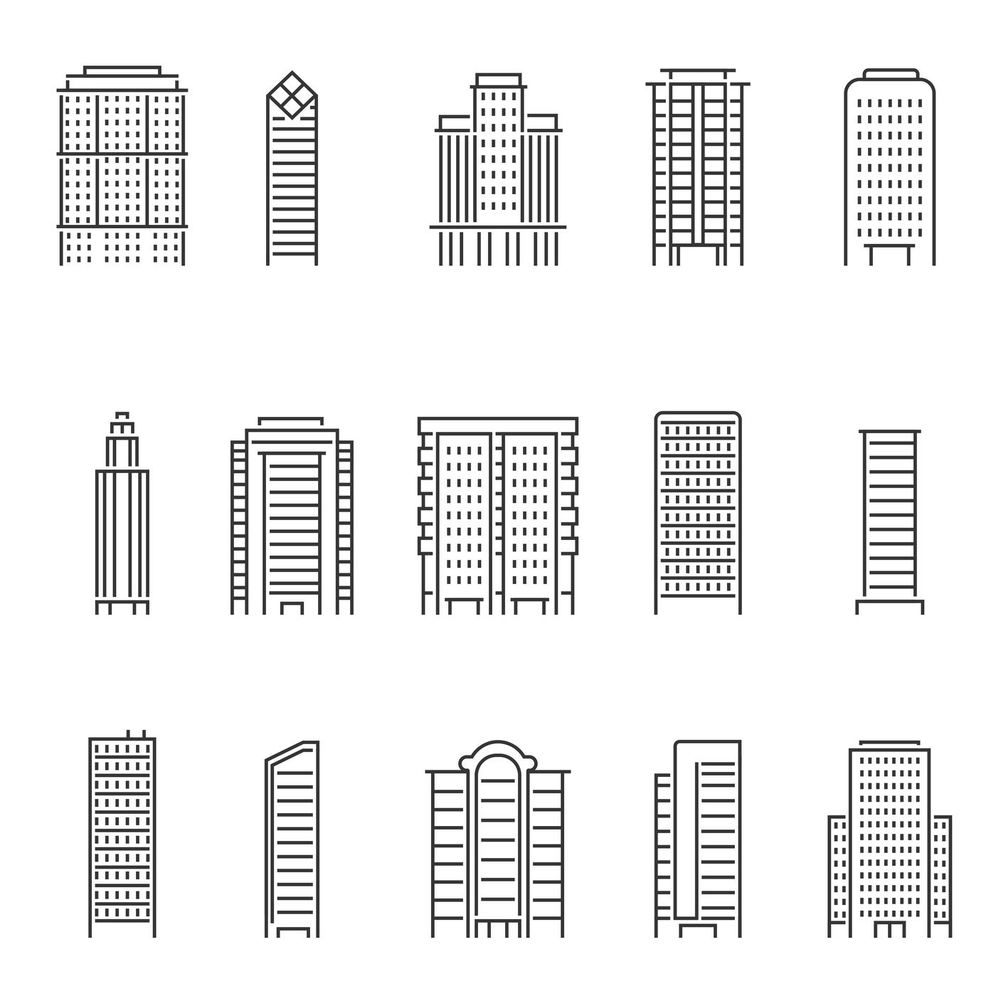 Mono line vector illustrations of modern buildings By ONYX | TheHungryJPEG