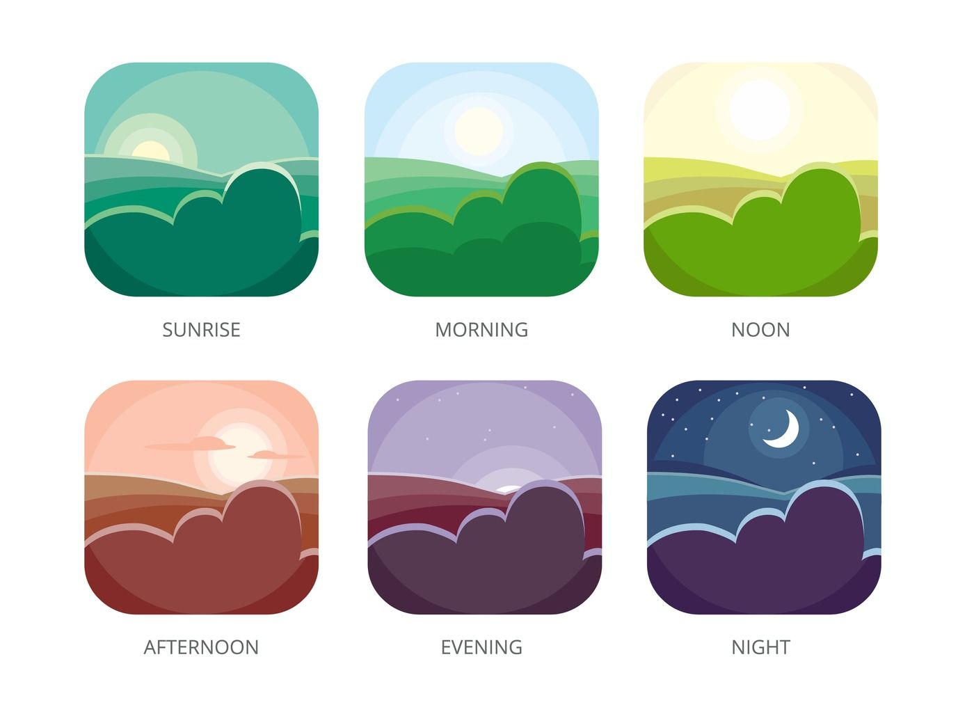 Visualization Of Various Times Of Day Morning Noon And Night Flat S By Onyx Thehungryjpeg Com