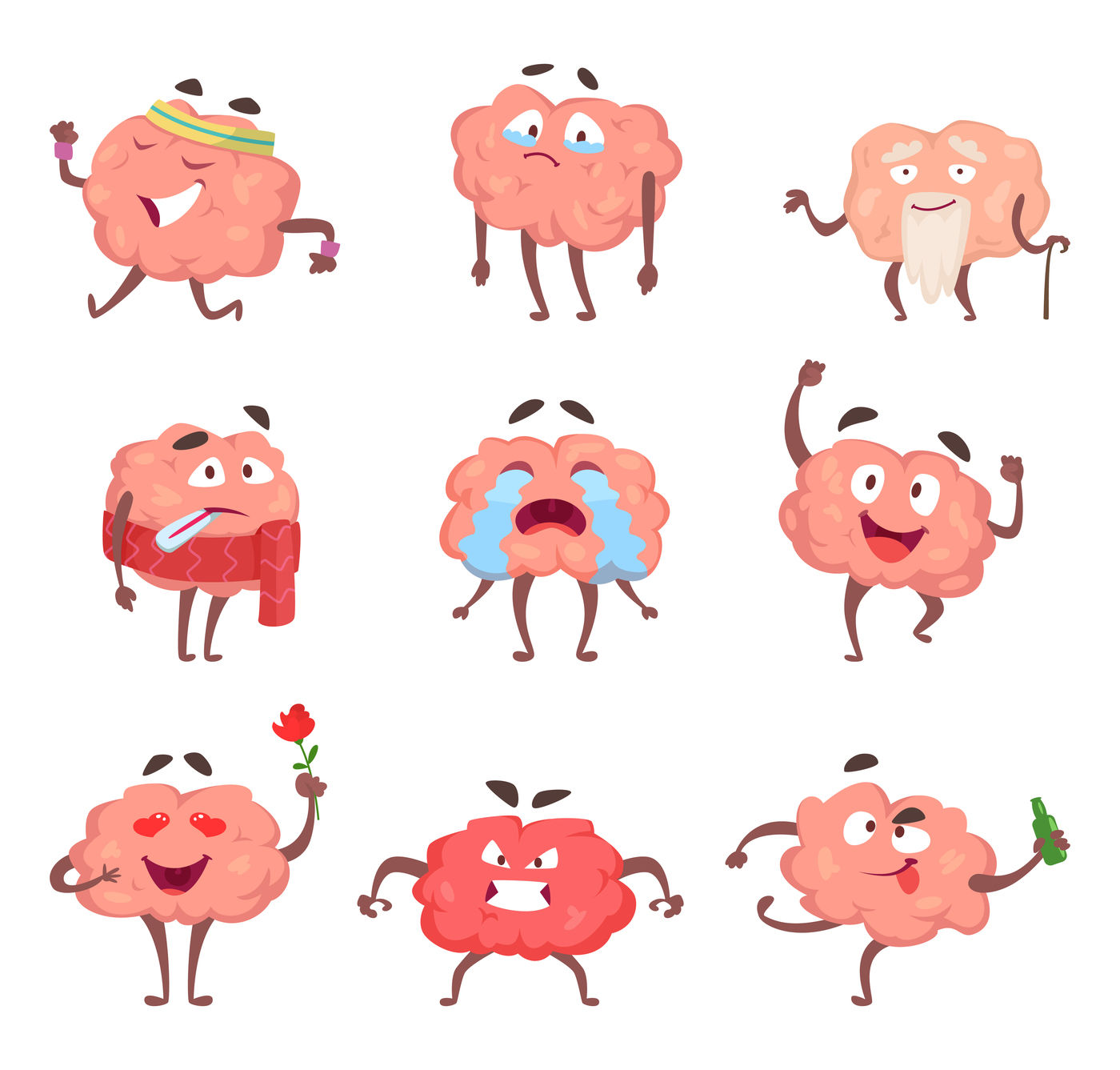 Funny cartoon characters. Brain in action poses By ONYX | TheHungryJPEG
