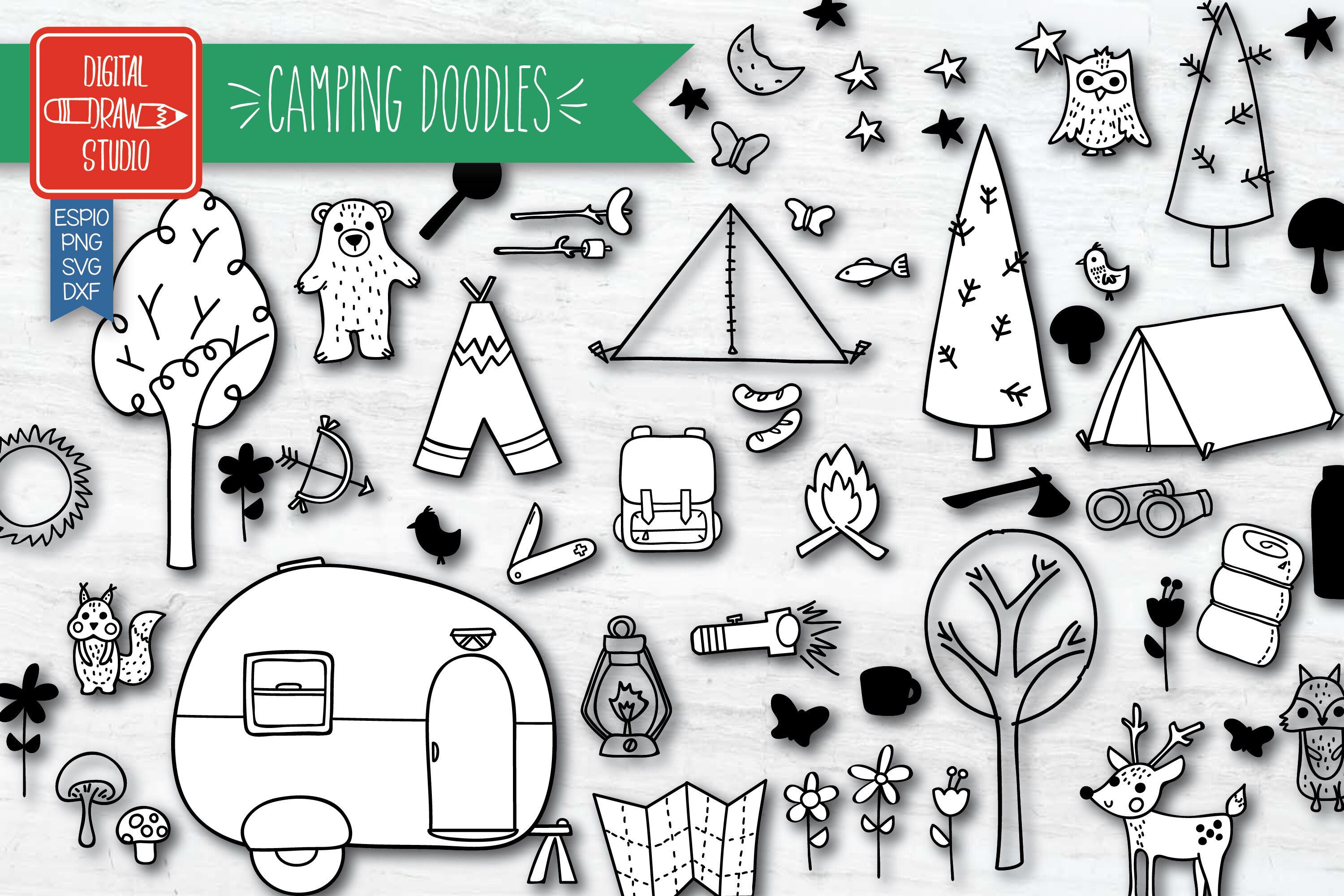 Hand Drawn Camping Clip Art | Outdoor illustration | Woodland By ...