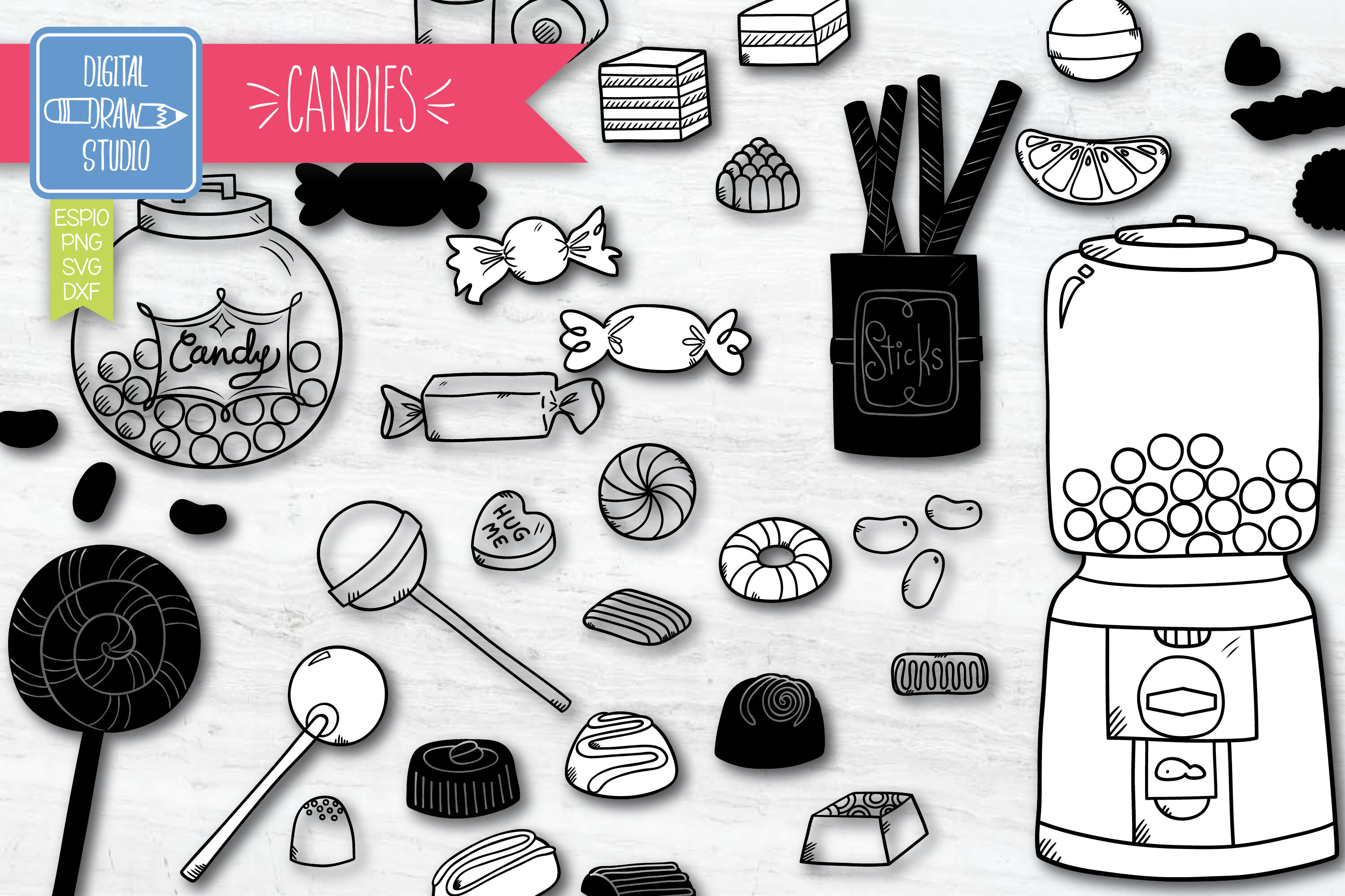 Hand Drawn Candies Doodles Clip Art Vintage Sweets By Digital Draw Studio Thehungryjpeg Com